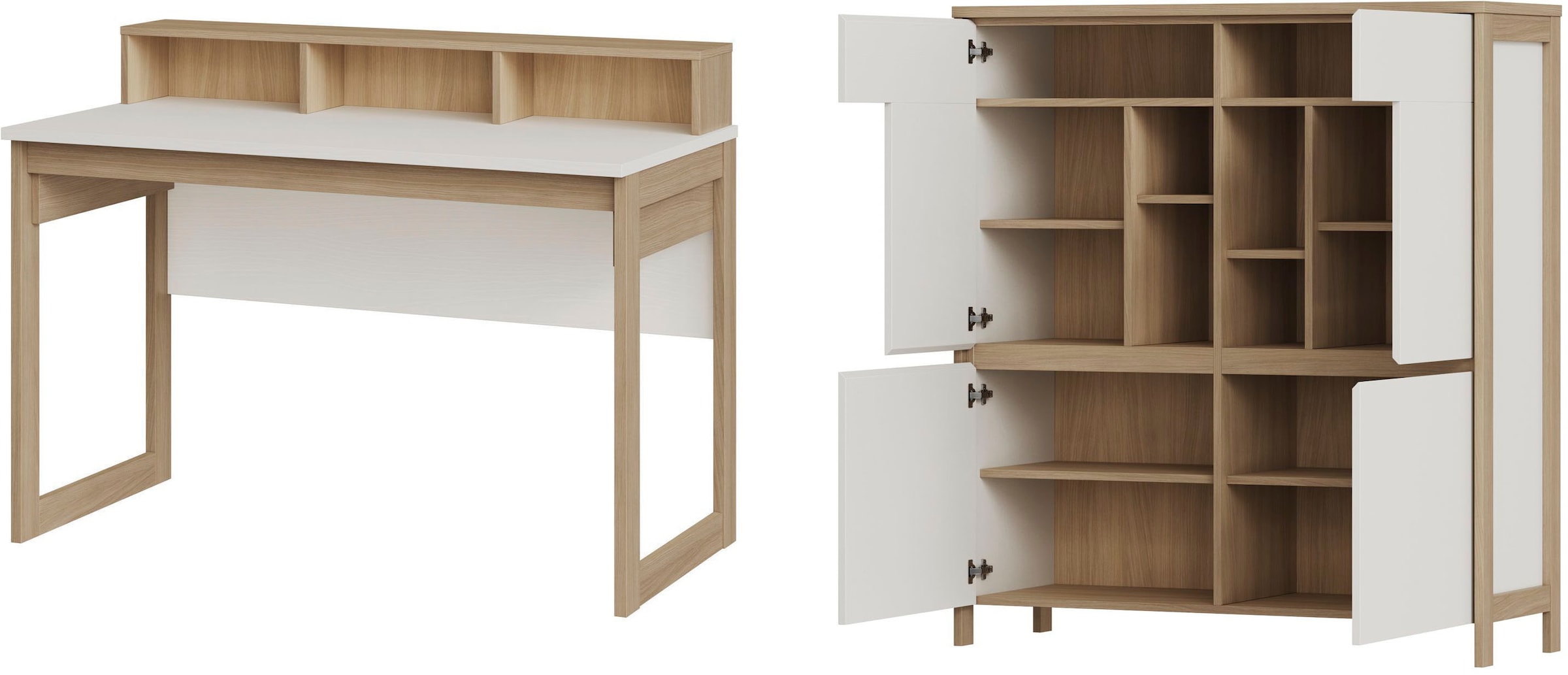 Home affaire Büromöbel-Set »Stranda im Scandi-Style, Home Office, Büro in zwei Farben verfügbar«, (2 tlg.), enthält Schreibtisch, Highboard