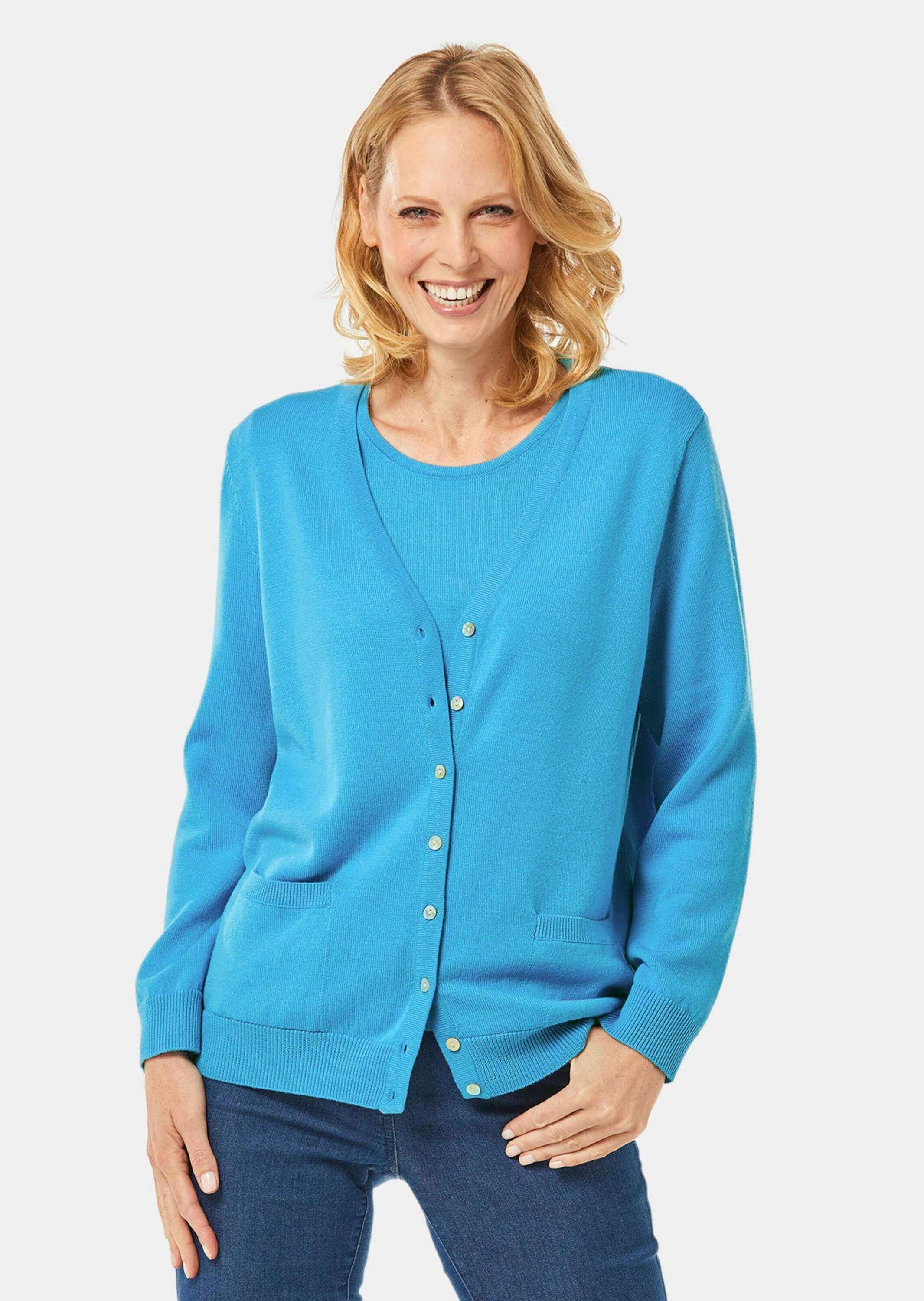 GOLDNER Strickpullover »Kurzgröße Strick-Twinset aus Merino-Schurwolle«
