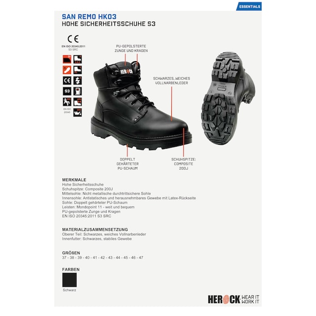Herock Sicherheitsschuh »San Remo High Compo S3 Schuhe«, durchtrittschutz,  rutschhemmend, weit und leicht bestellen | BAUR