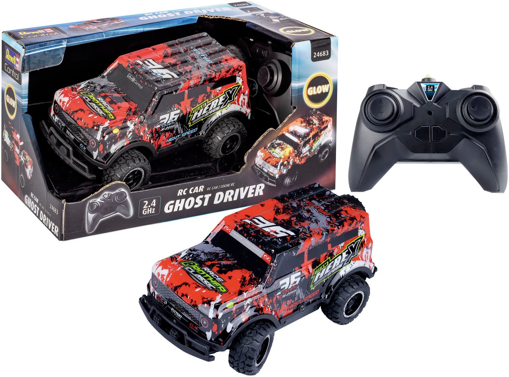 RC-Monstertruck »Revell® control, Ghost Driver, 2,4 GHz, rot«, mit LED-Licht