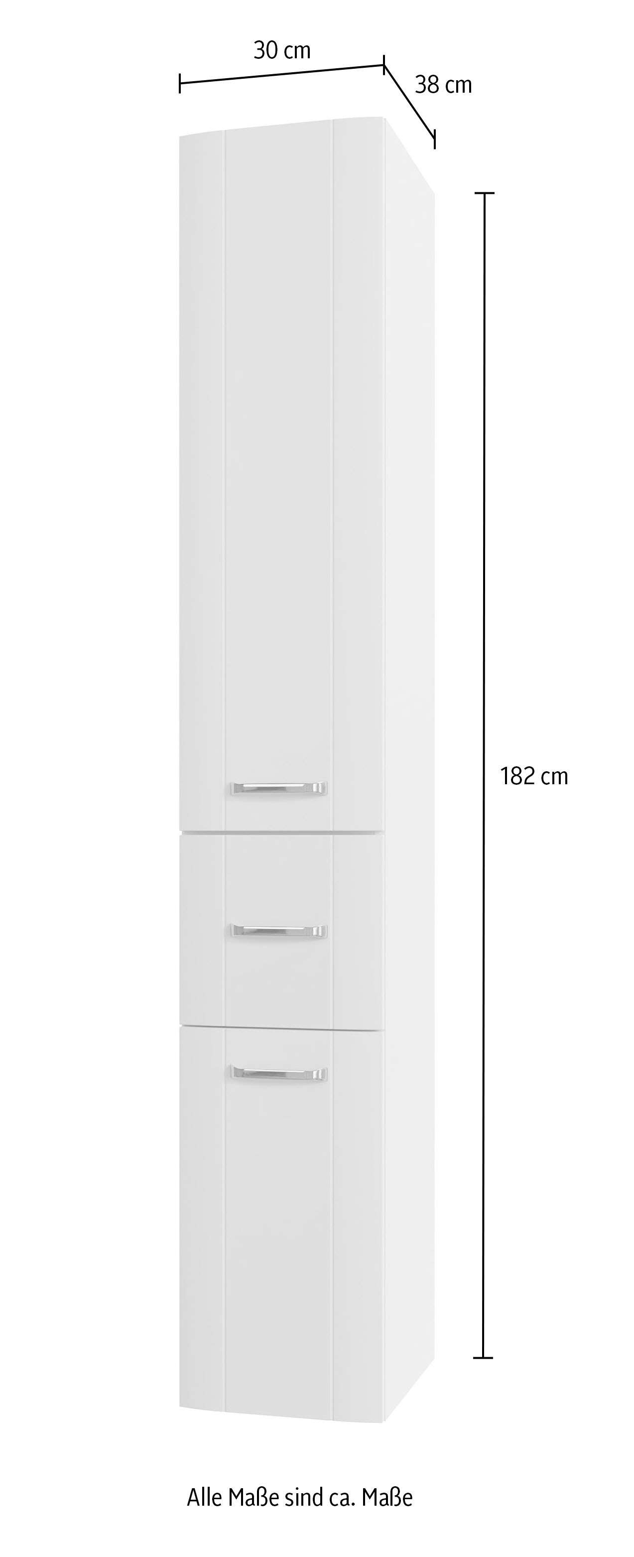 Saphir Hochschrank »Hochschrank Serie 3006 Badschrank 30 cm breit, 2 Türen und 1 Schublade«, 3 Glas-Einlegeböden, Badezimmer-Hochschrank inkl. Türdämpfer