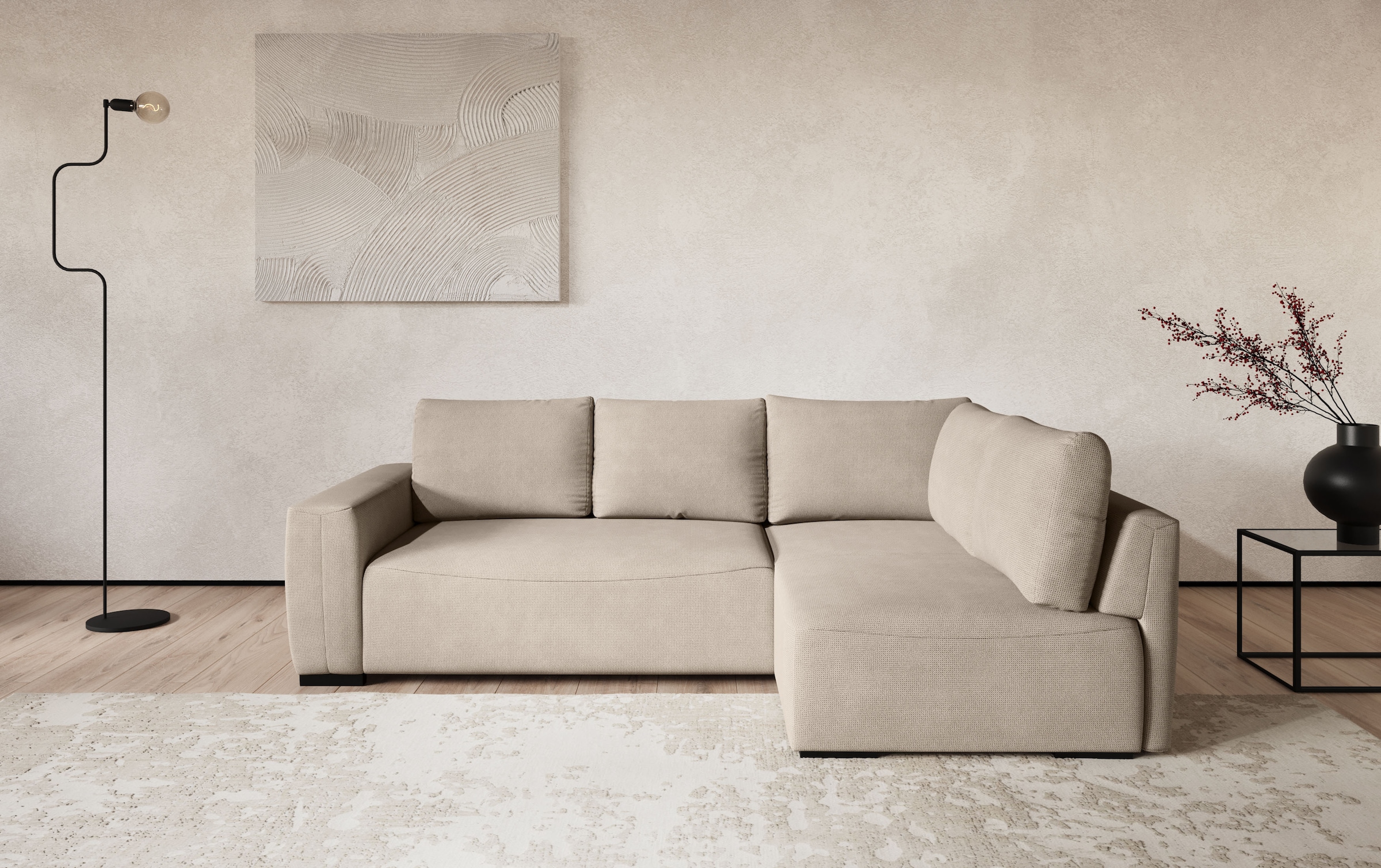 COTTA Ecksofa "Giro L-Form, Ottomane, Breite 252 cm" wahlweise mit Bettkasten und Trendbezug CORD