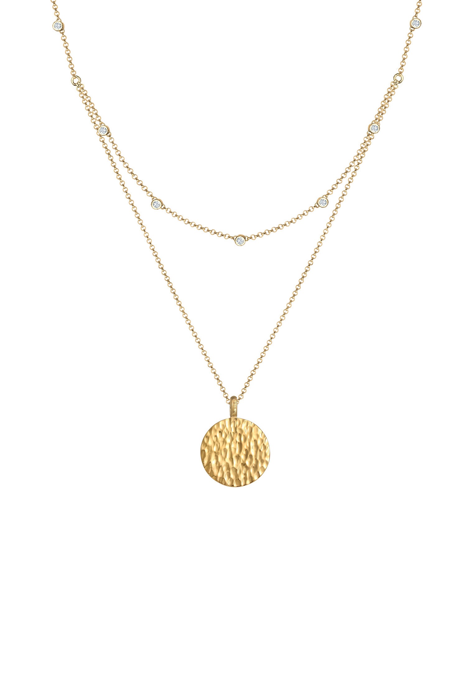 ELLI Chaîne Multi-rangs Pendentif Pièce 925 Argent Or 40cm 3