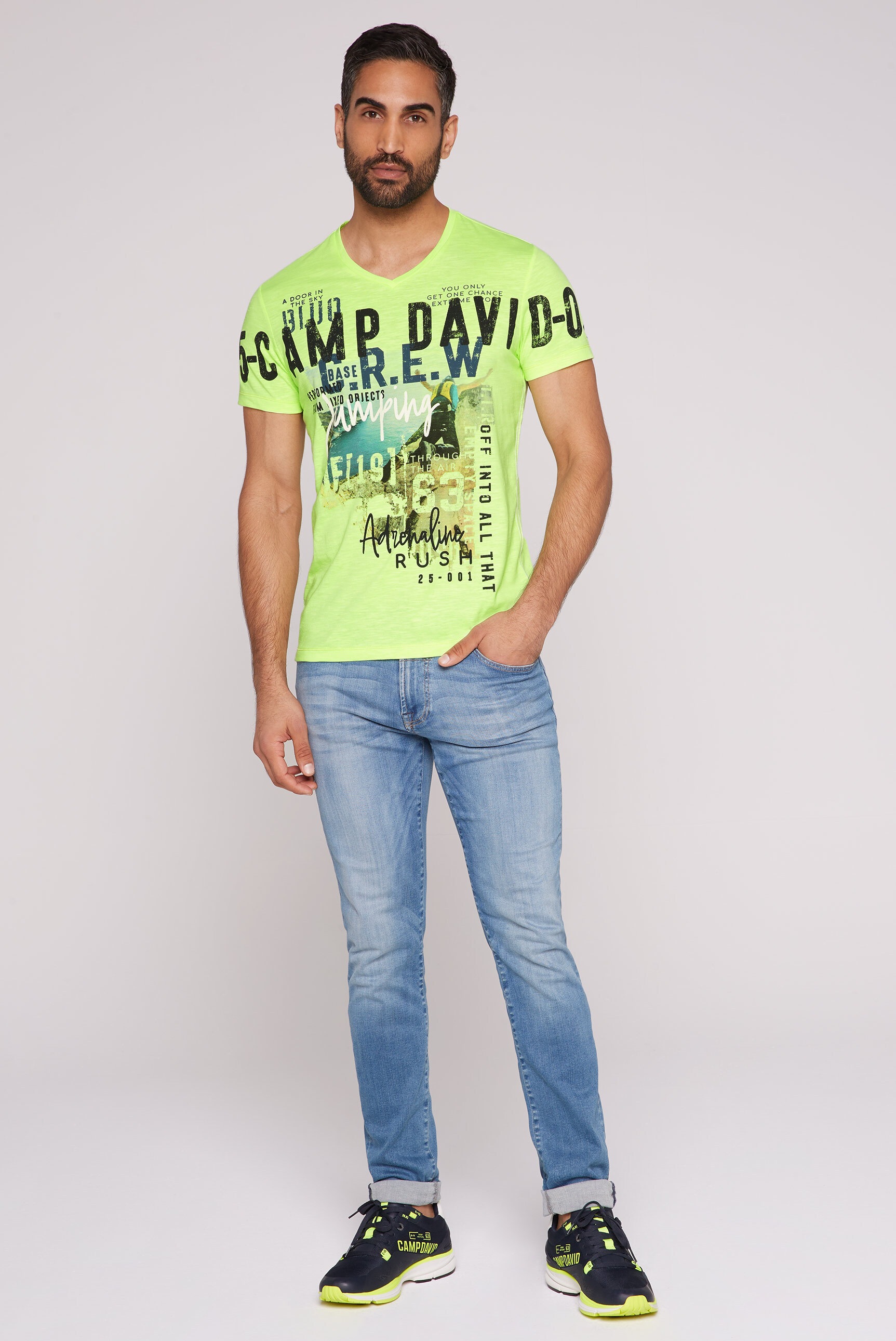 CAMP DAVID V-Shirt, mit Kontrastnähten
