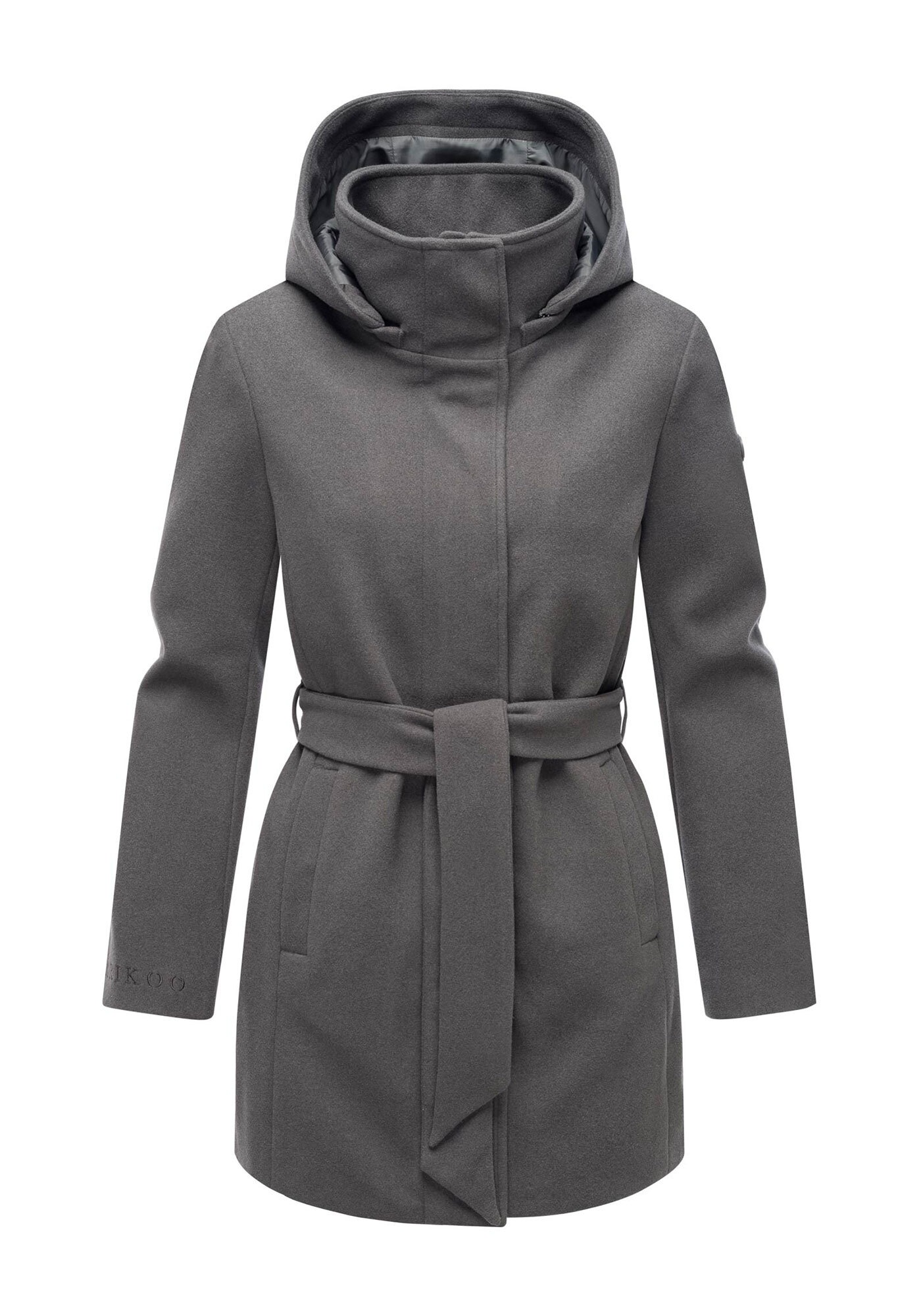 Marikoo Kurzmantel »Katalinaa«, Eleganter Wickel Mantel mit Taillengürtel und Oversized Hood Kapuze