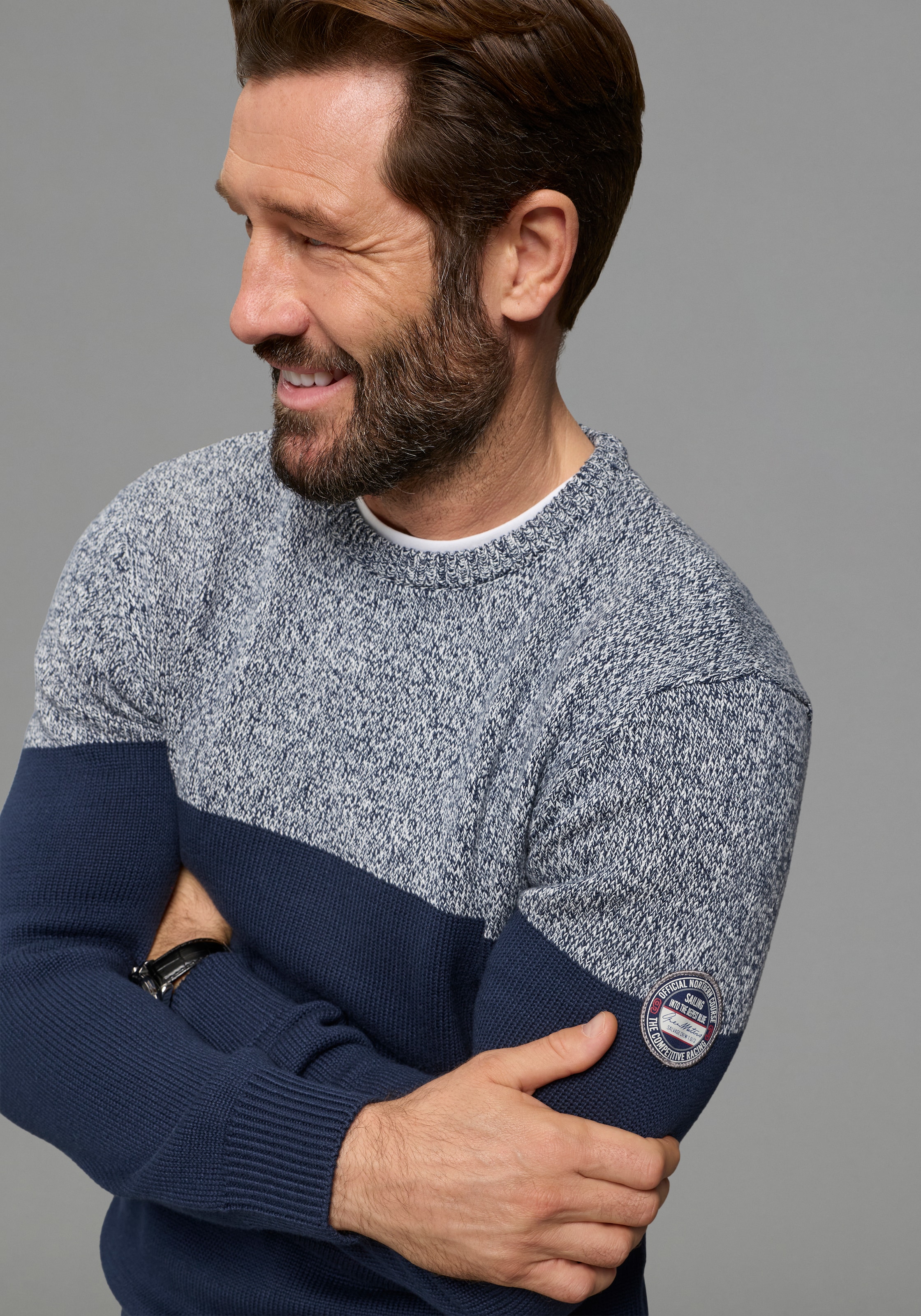 Mans World Rundhalspullover "Neue Kollektion Highlight melierter Look" aus günstig online kaufen