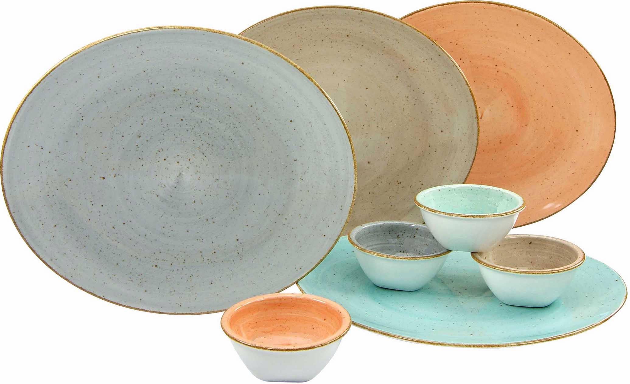 CreaTable Steakteller »Essteller VINTAGE NATURE«, (Set, 8 St.), Teller Set für 8 Personen, Porzellan