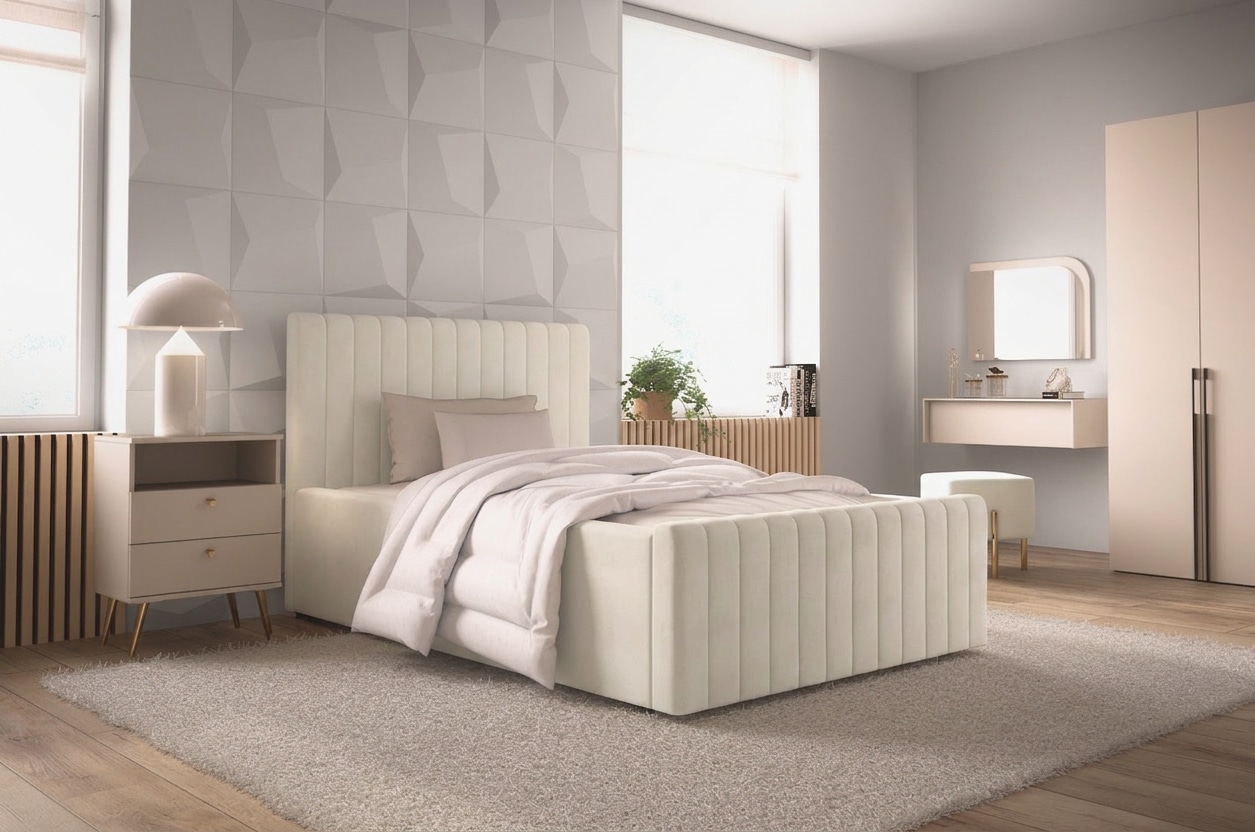OTTO home Polsterbett "MOIVRE, vertikale Steppung in Rillenoptik, wahlweise mit Bettkasten" Stauraumbett, gepolstertes Kopfteil, ohne Matratze, modernes Design