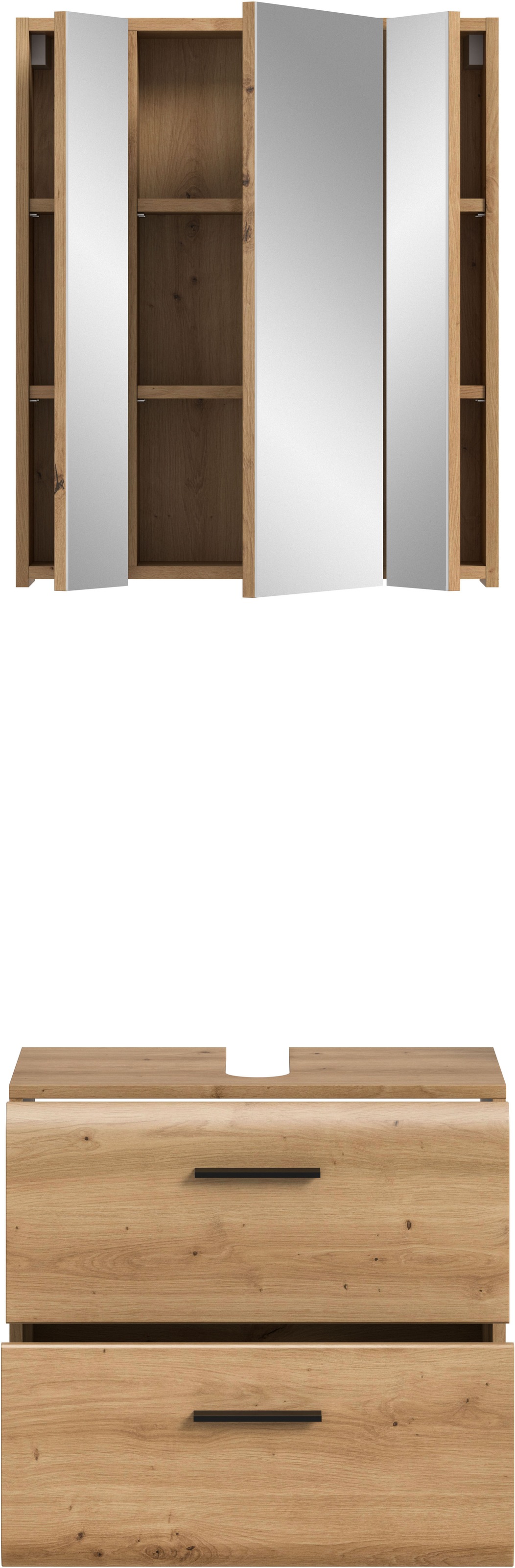 INOSIGN Badmöbel-Set »FLORENZ, TOPSELLER!, 2-teilige Badkombination, hochwertige MDF-Front«, (Set, 2 St., bestehend aus: 1 Waschbeckenunterschrank, 1 Spiegelschrank), Florenz, Badkombination 2-tlg., Artisan Oak NB, WBU, Spiegelschrank