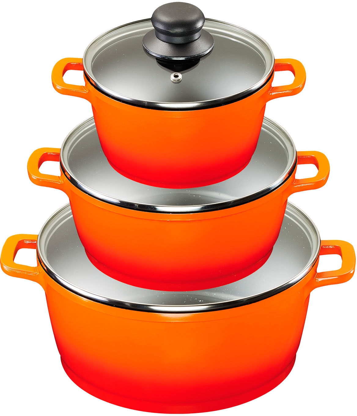 KING Topf-Set »Shine Orange«, Aluminiumguss, Pfannen, | 3 kaufen Induktion Deckel), 3 3 9 tlg., BAUR (Set, Töpfe