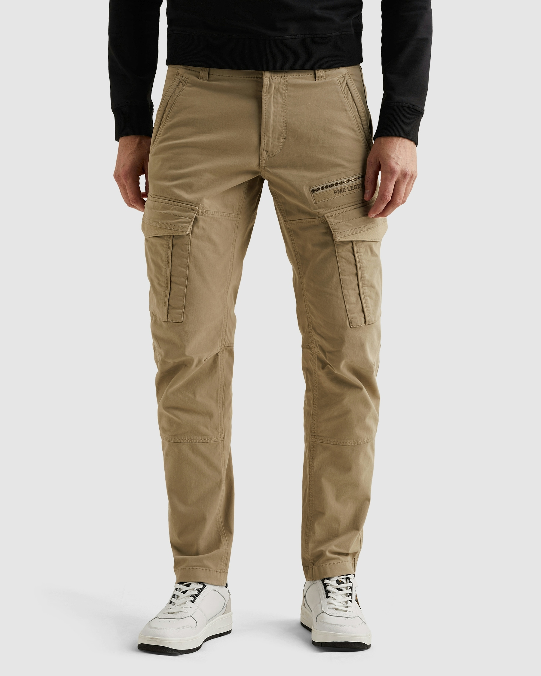 Cargohose PME LEGEND "Nordrop Stretch Twill", Herren, Gr. 32, Länge 30, beige (plaza taupe), Twill, Obermaterial: 97% Baumwolle, 3% Elasthan, unifarben, regular fit knöchellang, Hosen Cargohose, mit Logo Stickerei, Topseller