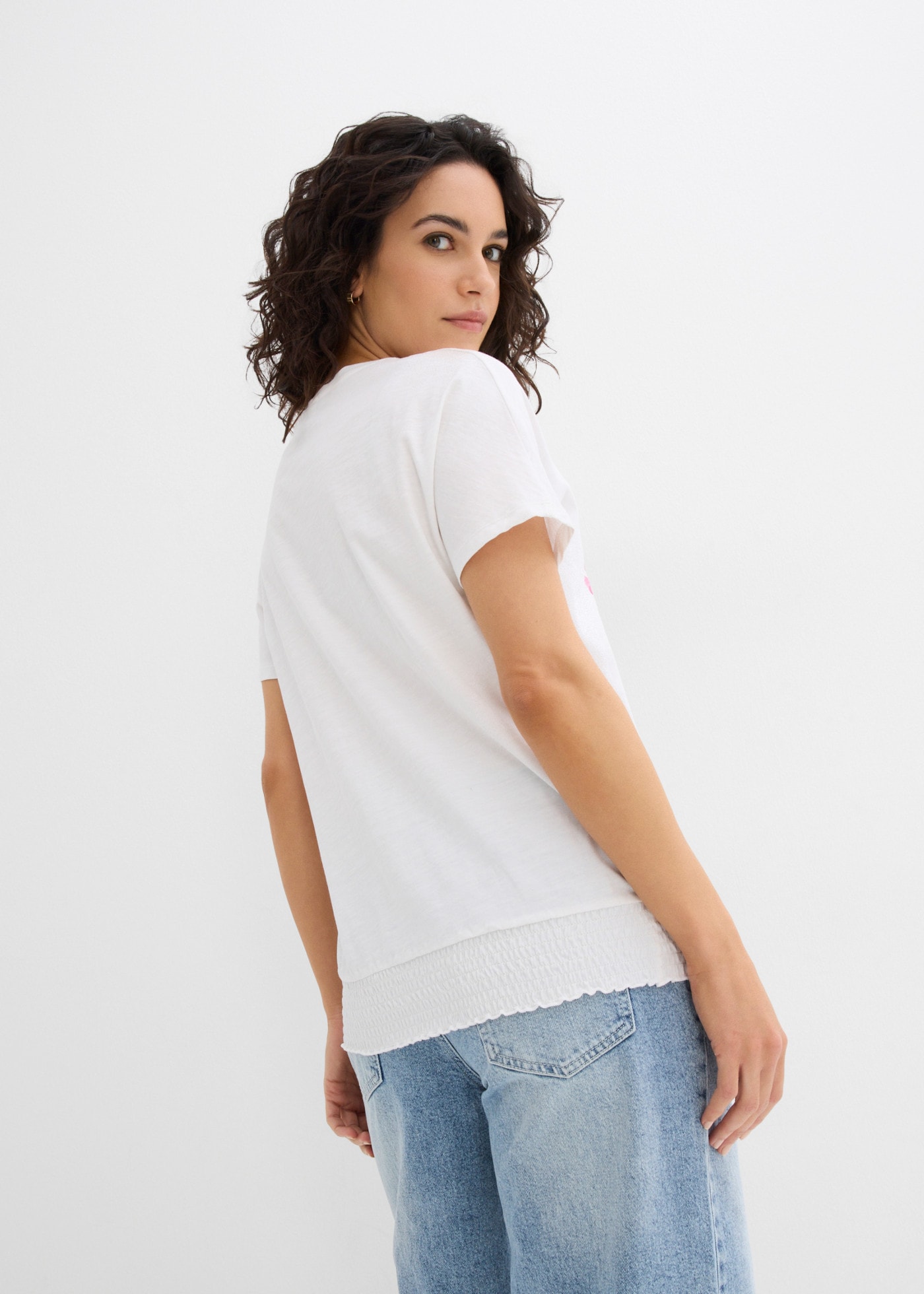 bonprix T-Shirt aus reiner Baumwolle, Ballonform, mit floralem Print, kurzärmelig