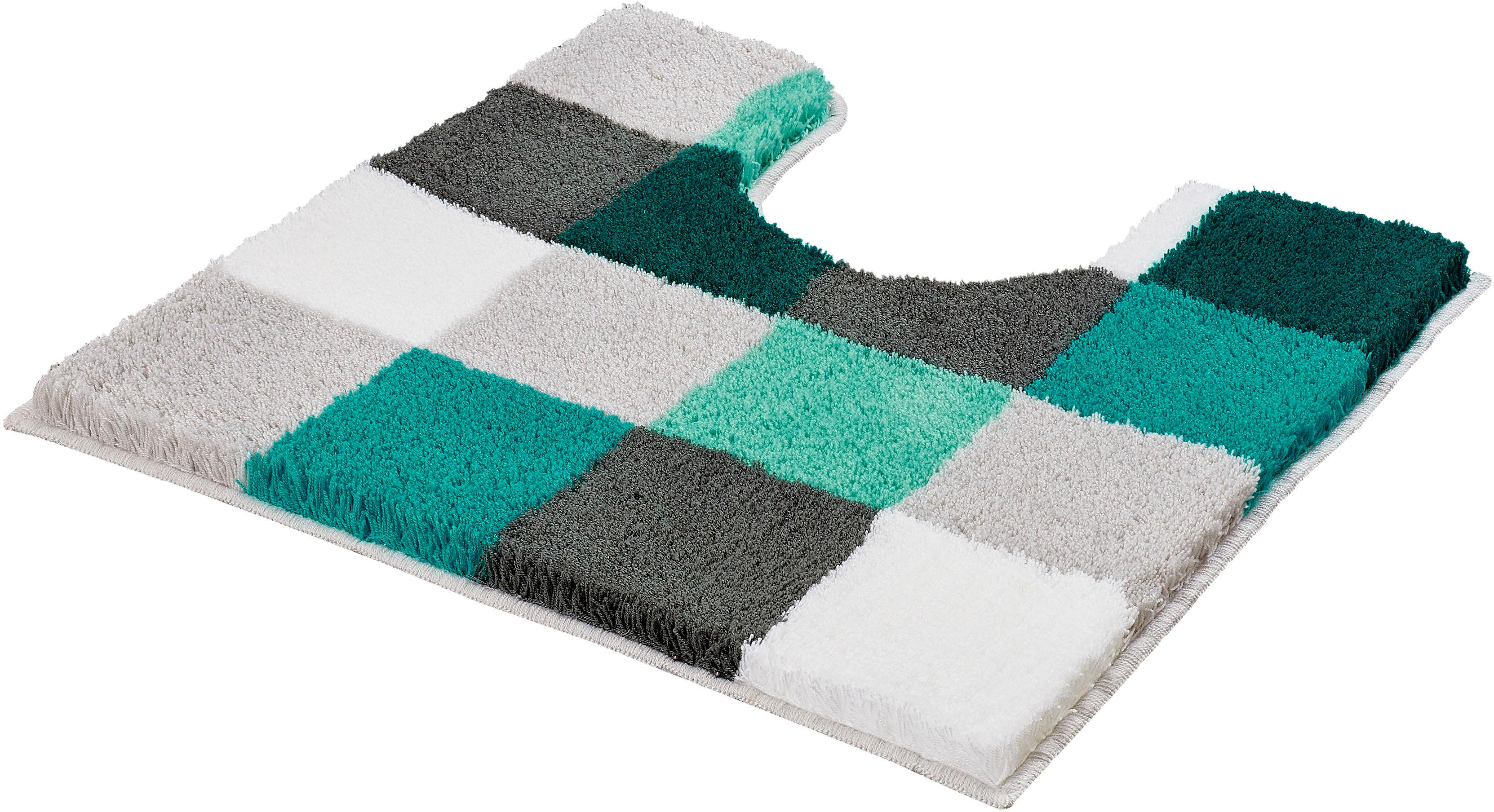 Kleine Wolke Badematte "Caro, Badvorleger, Badezimmer Teppich" Höhe 25 mm rutschhemmend beschichtet fußbodenheizungsgeeignet Badteppich, modernes Karo-Muster, Pastell-Farben, waschbar