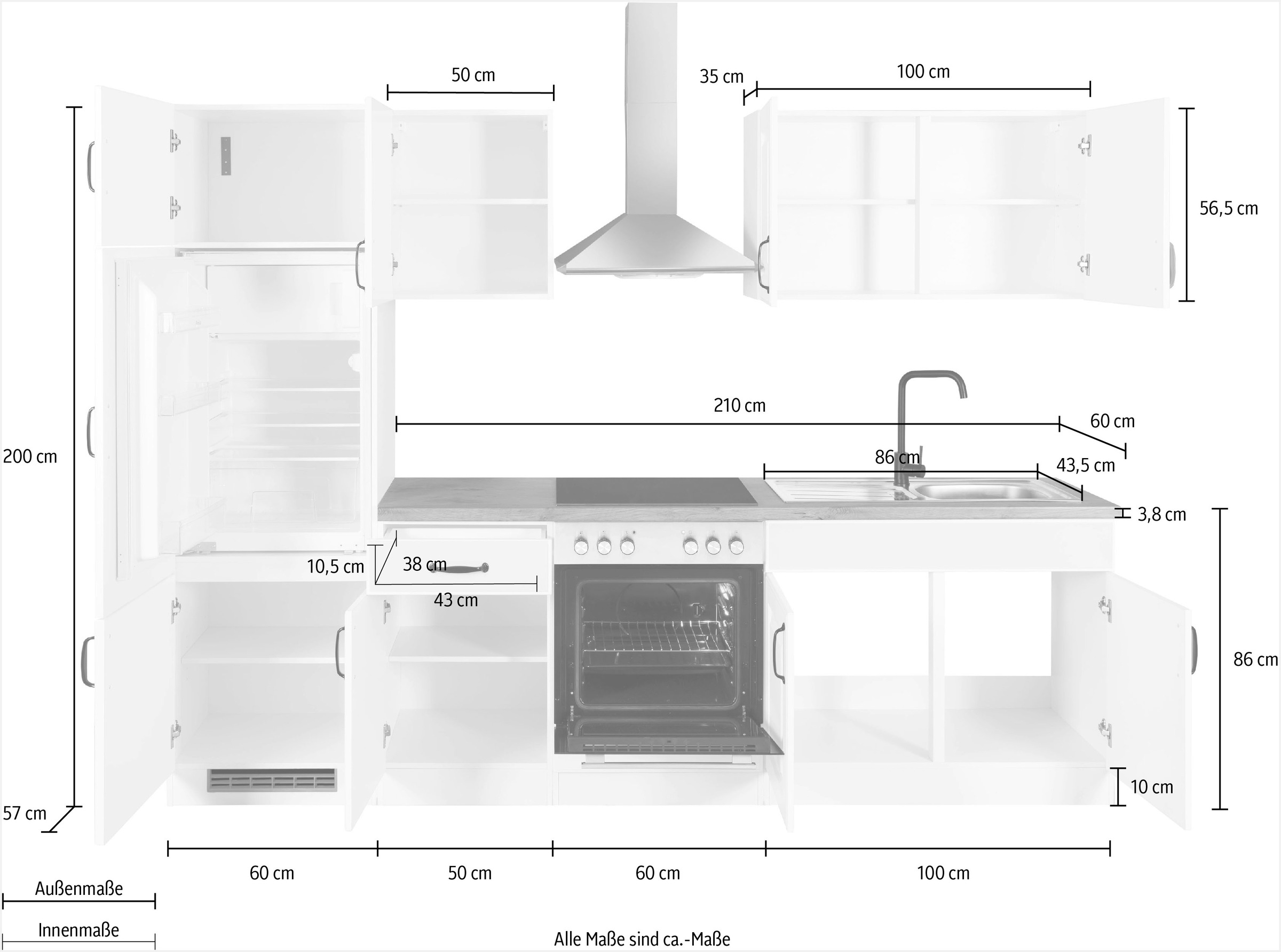 wiho Küchen Küchenzeile »Erla«, mit E-Geräten, Breite 270 cm