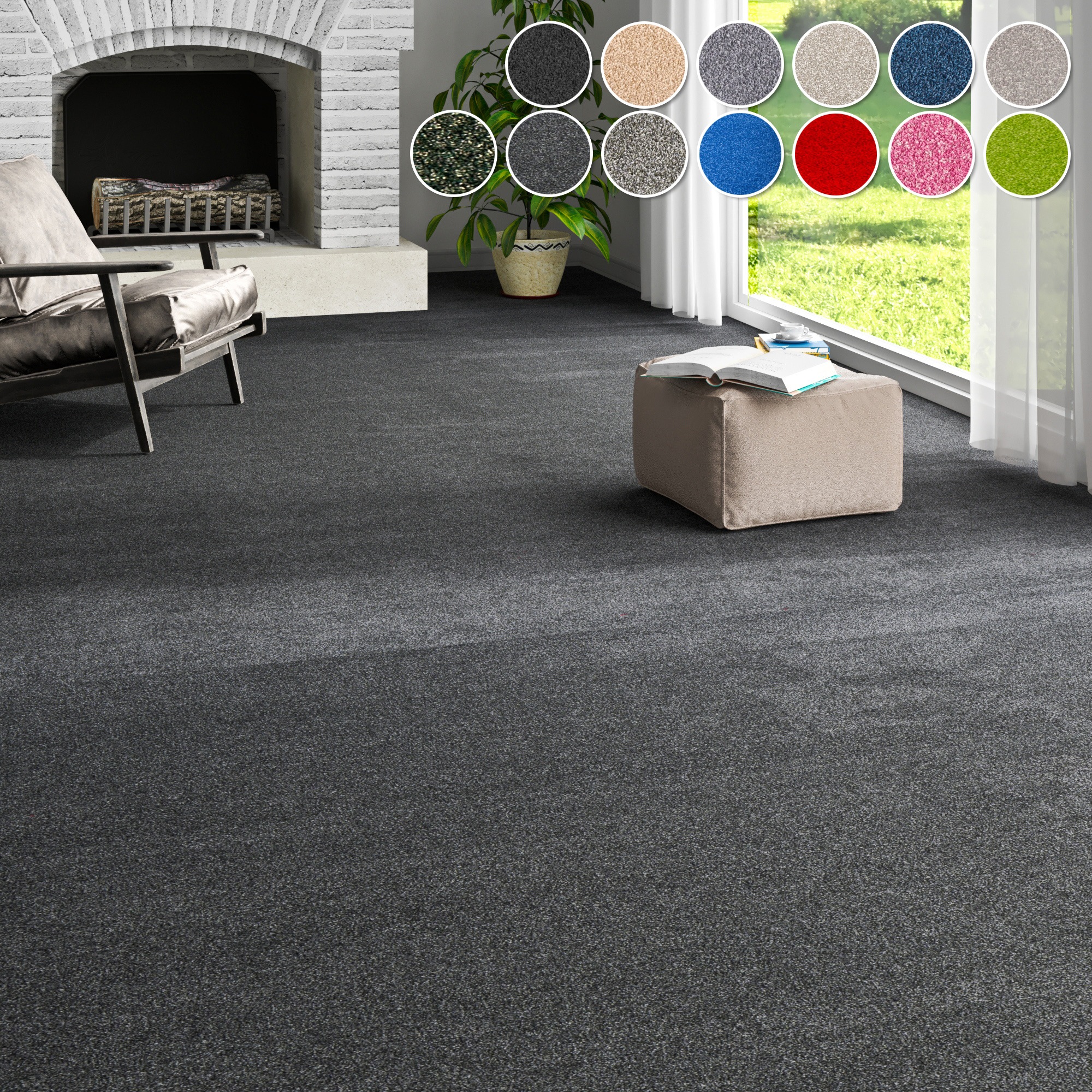 Teppichboden MY HOME "Zephyra, Schlinge, Gesamthöhe 8 mm, Made in Netherlands", grau (anthrazit), B:400cm L:600cm, Kunstfaser, Teppiche, Uni Farben, Breite 400 cm, strapazierfähig, Wohnzimmer, Schlafzimmer