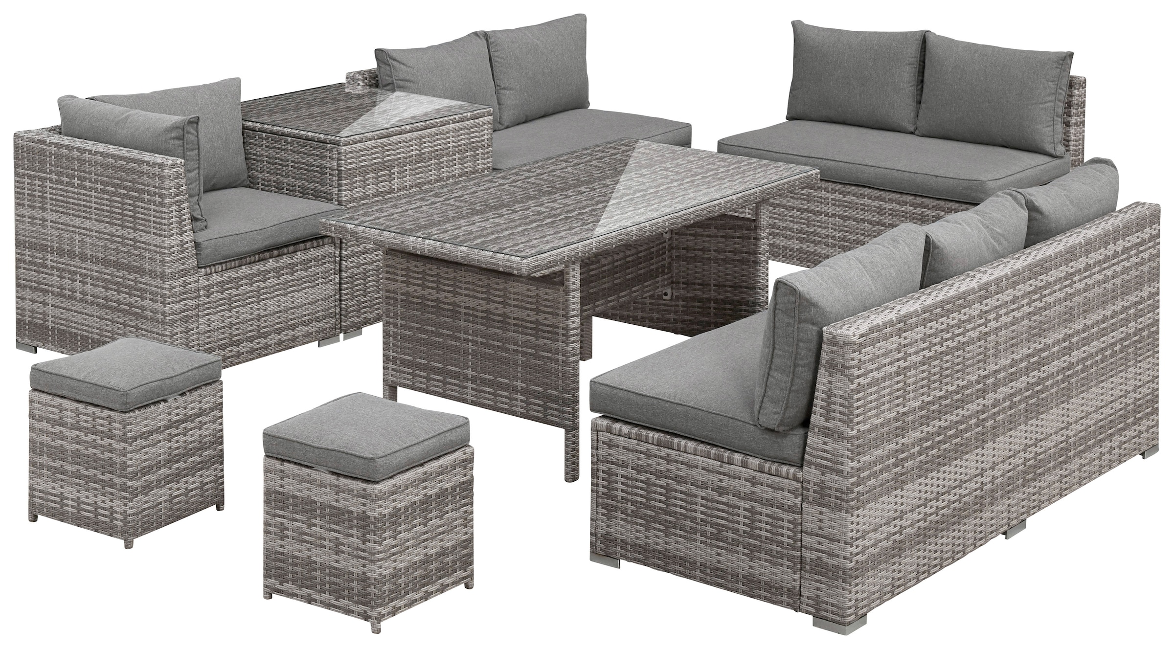 KONIFERA "Kalamos" Set, 3er-Sofa, 2x 2er Sofa, Ecksofa, 2x Hocker, 2x Tisch günstig online kaufen
