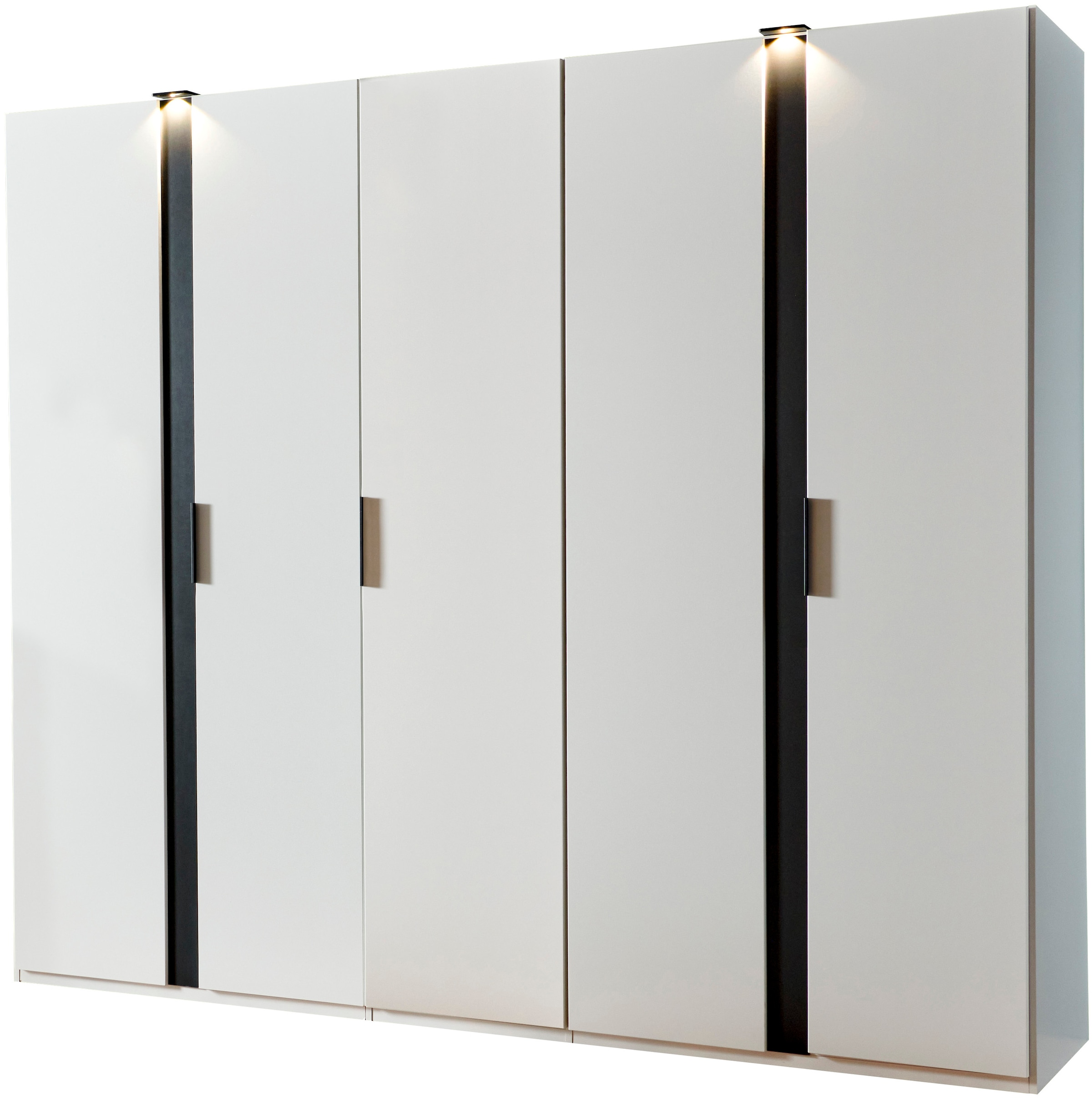 Wimex Drehtürenschrank »Rimini by fresh to go, weiß oder graphit mit schwarzen Metallgriffen«, inklusive LED Beleuchtung, 3 Breiten: 200, 250 oder 300cm, 216cm hoch
