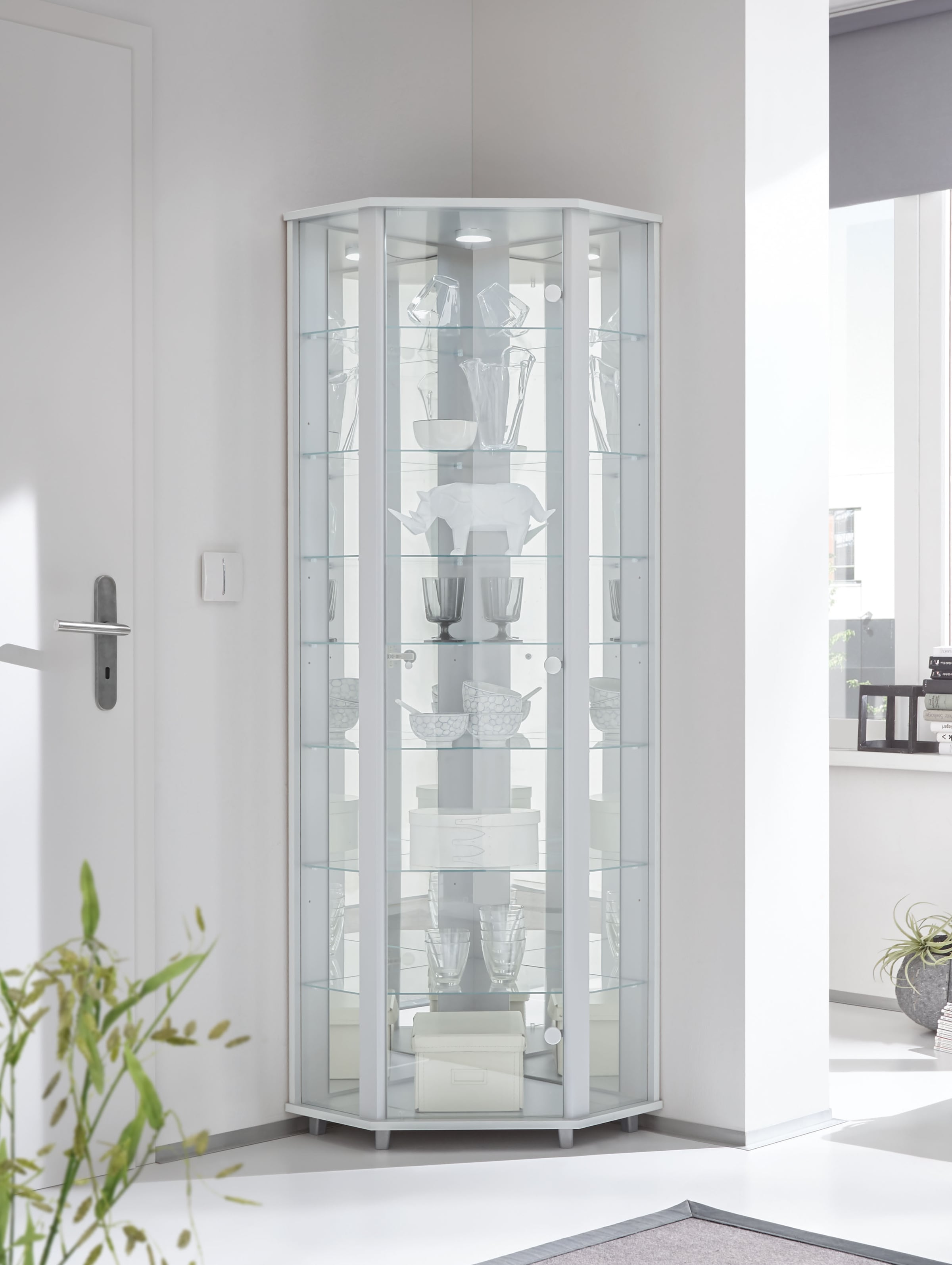 fif möbel Eckvitrine »TRIO Höhe ca. 172 cm, ink. Beleuchtung«, Eckvitrine/Glasvitrine 1x Glastür, perfekt für Sammler, Sammlervitrine