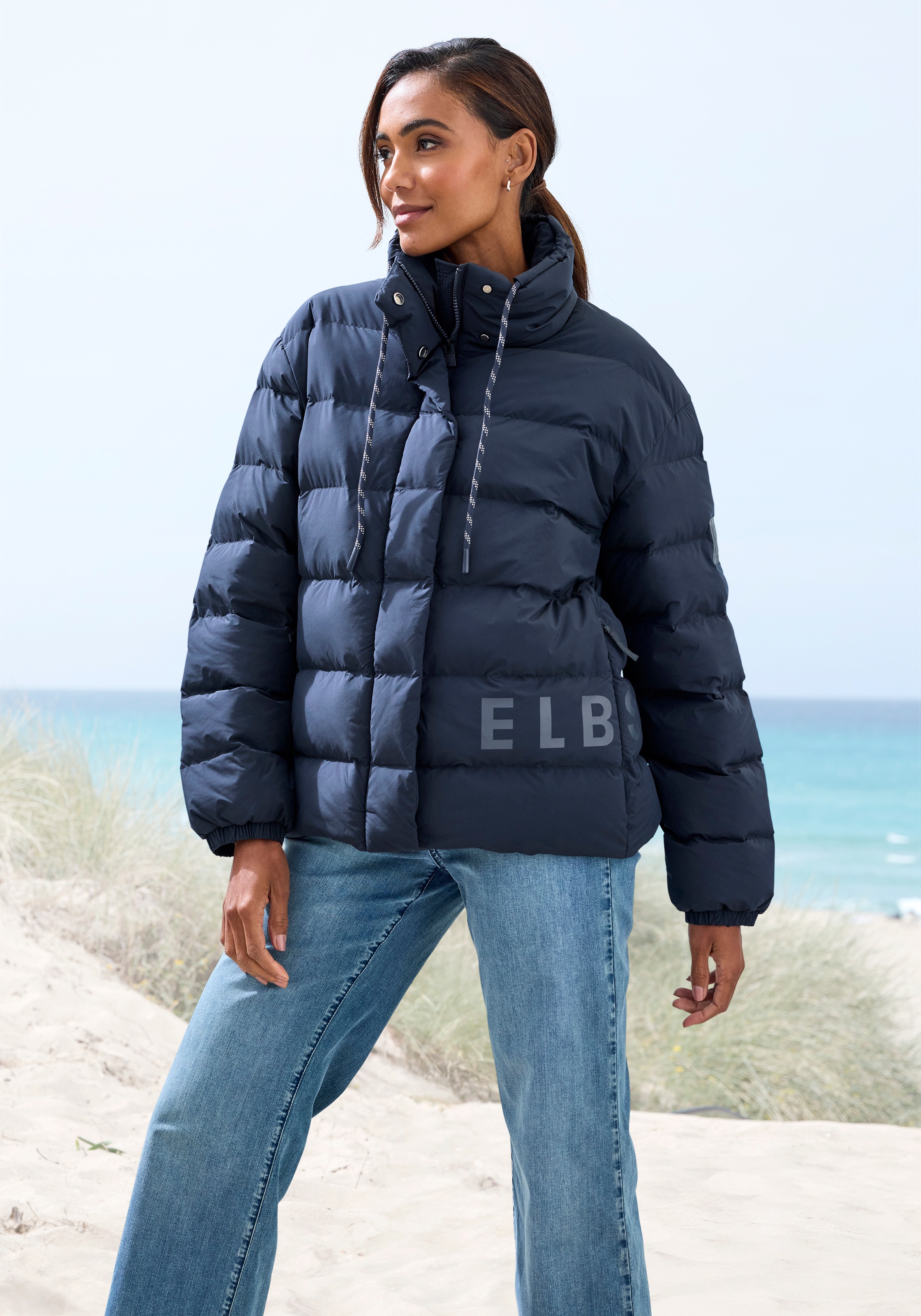 Elbsand Steppjacke mit großem seitlichen Logo-Print günstig online kaufen