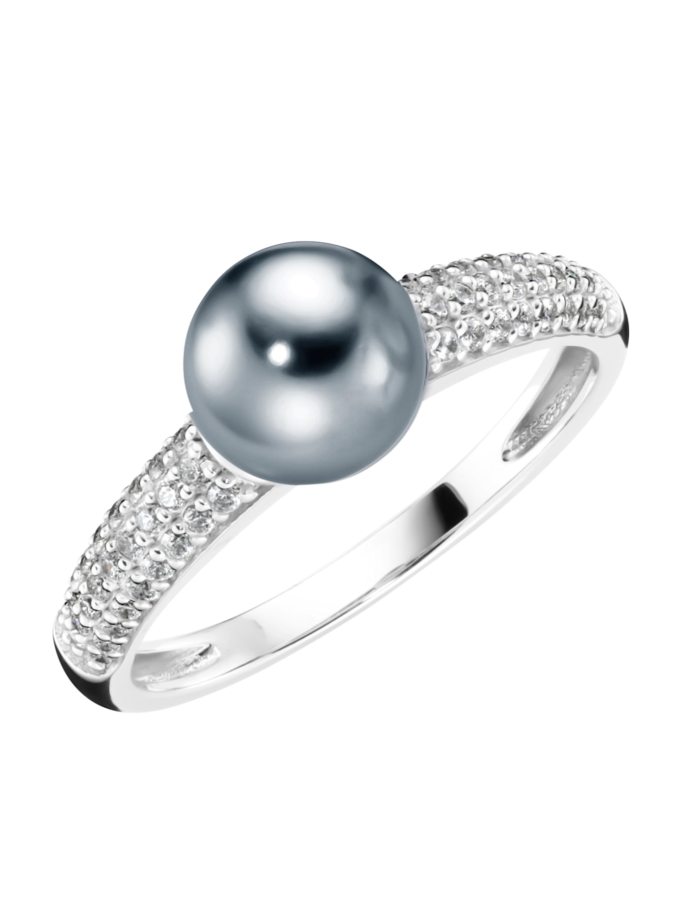 Fingerring LADY Gr. 20, grau, Fingerringe, Damen, 20, Perlen Silber 925 (Sterlingsilber), Perlen, Silber 925 (Sterlingsilber), Fingerring