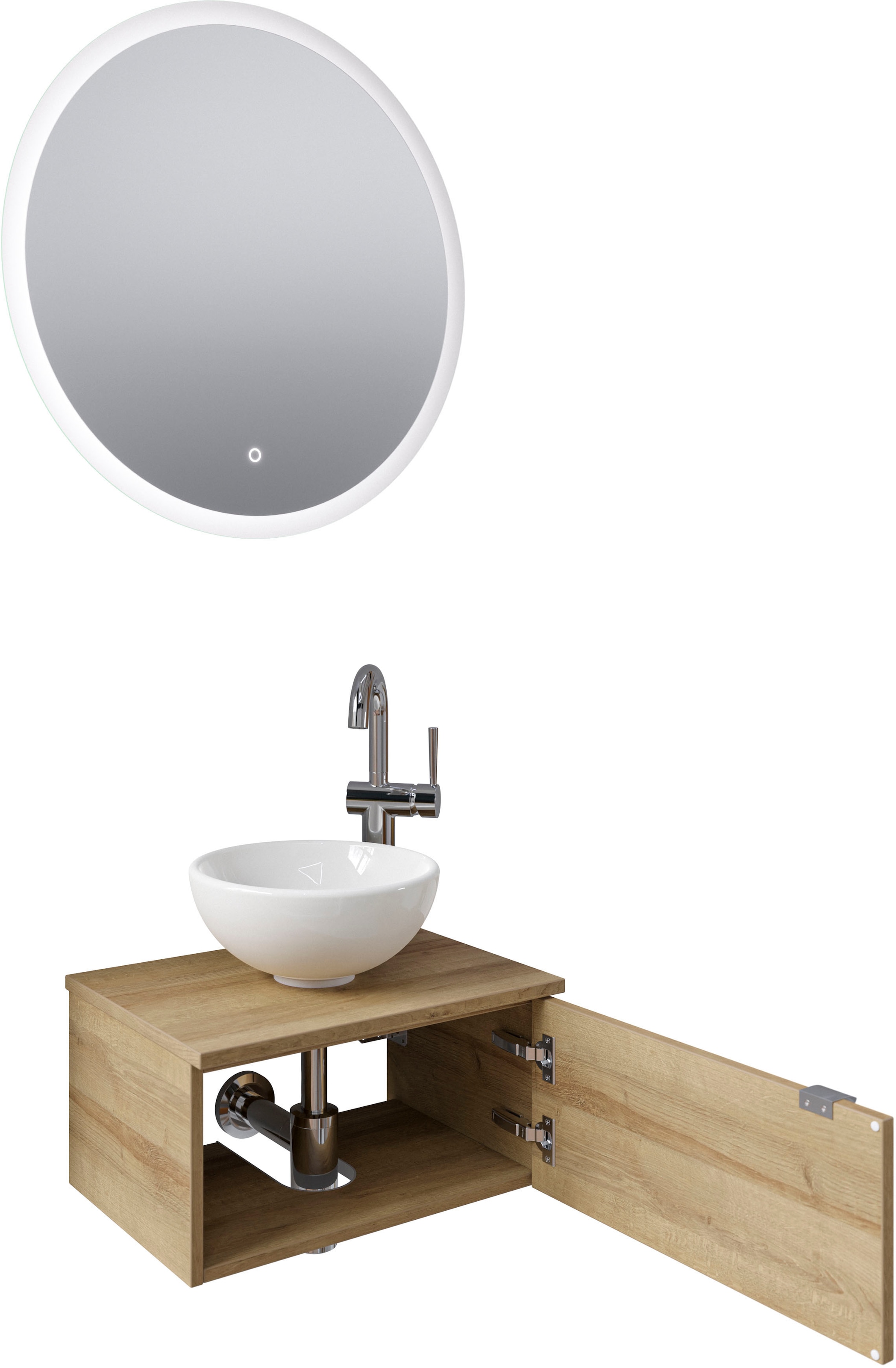 Saphir Badmöbel-Set »Serie 6915«, (4 St.), Gäste-Bad, mit LED-Spiegel und 1 Tür