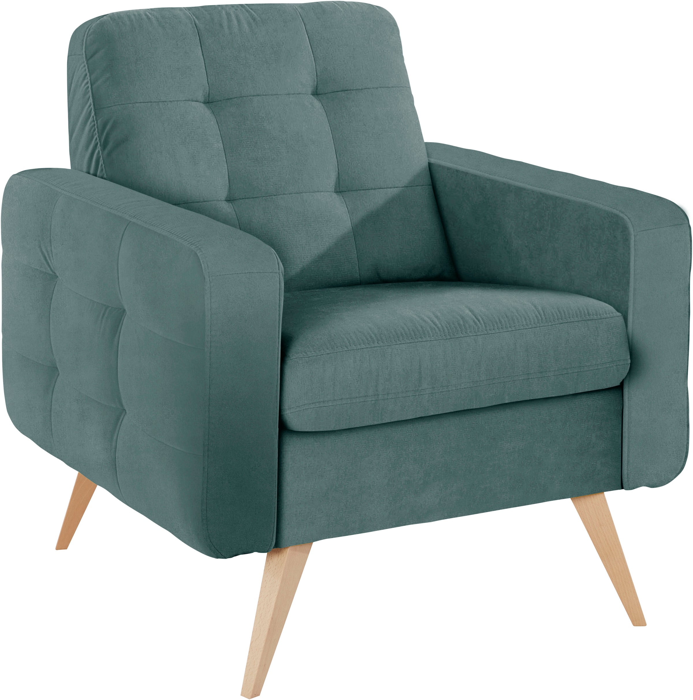 exxpo - sofa fashion Sessel »Nappa, Loungesessel, aktuelle Rückensteppung, bequem und modern«, hoher Holzfuß