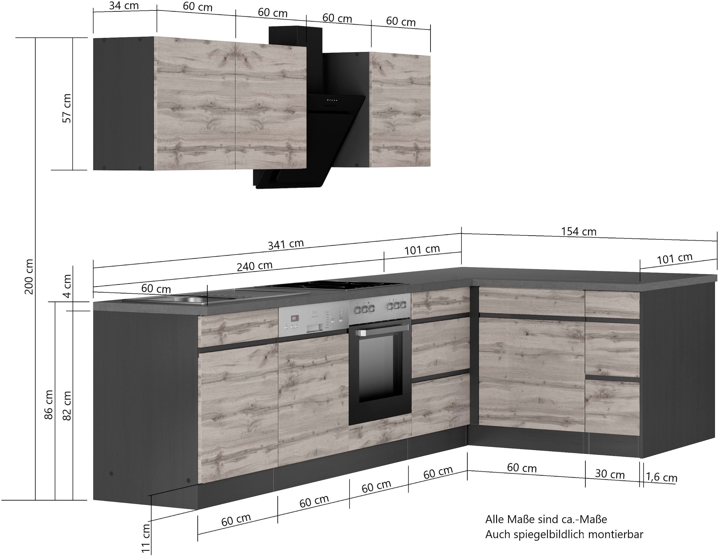 KOCHSTATION Winkelküche »KS-Riesa«, Stellbreite 340x150 cm, wahlweise mit oder ohne E-Geräte