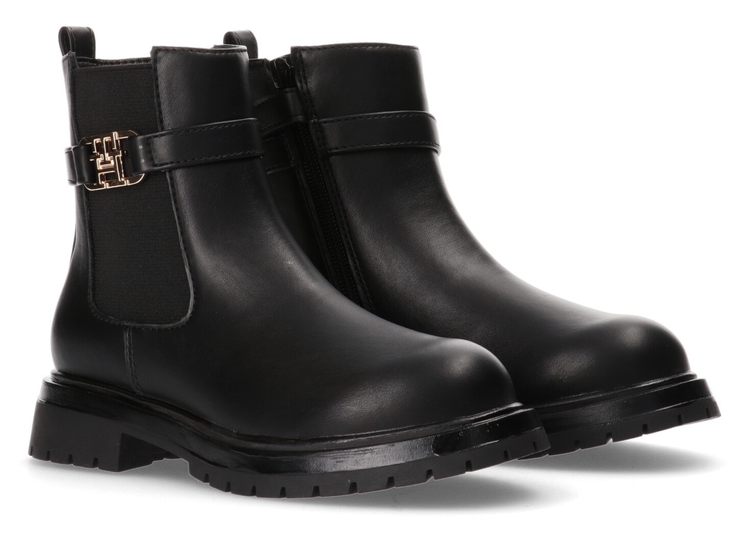 Tommy Hilfiger Chelseaboots, Bikerboots, Winterstiefel, Boots mit goldfarbenem Logo-Emblem