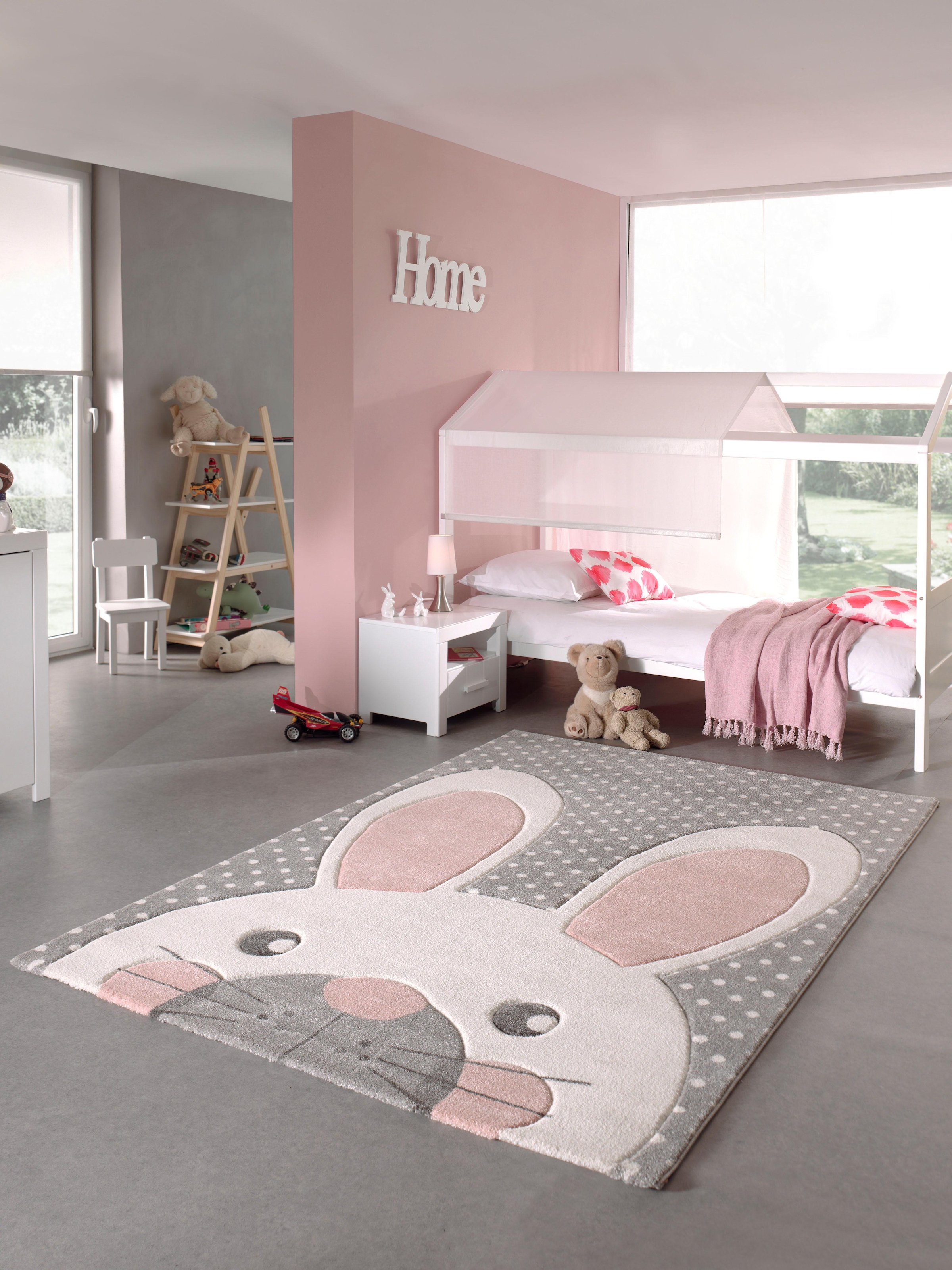 merinos Kinderteppich »Pastel Kids«, rechteckig, 13 mm Höhe, Hasen Motiv, handgearbeiteter Konturenschnitt, Kinderzimmer