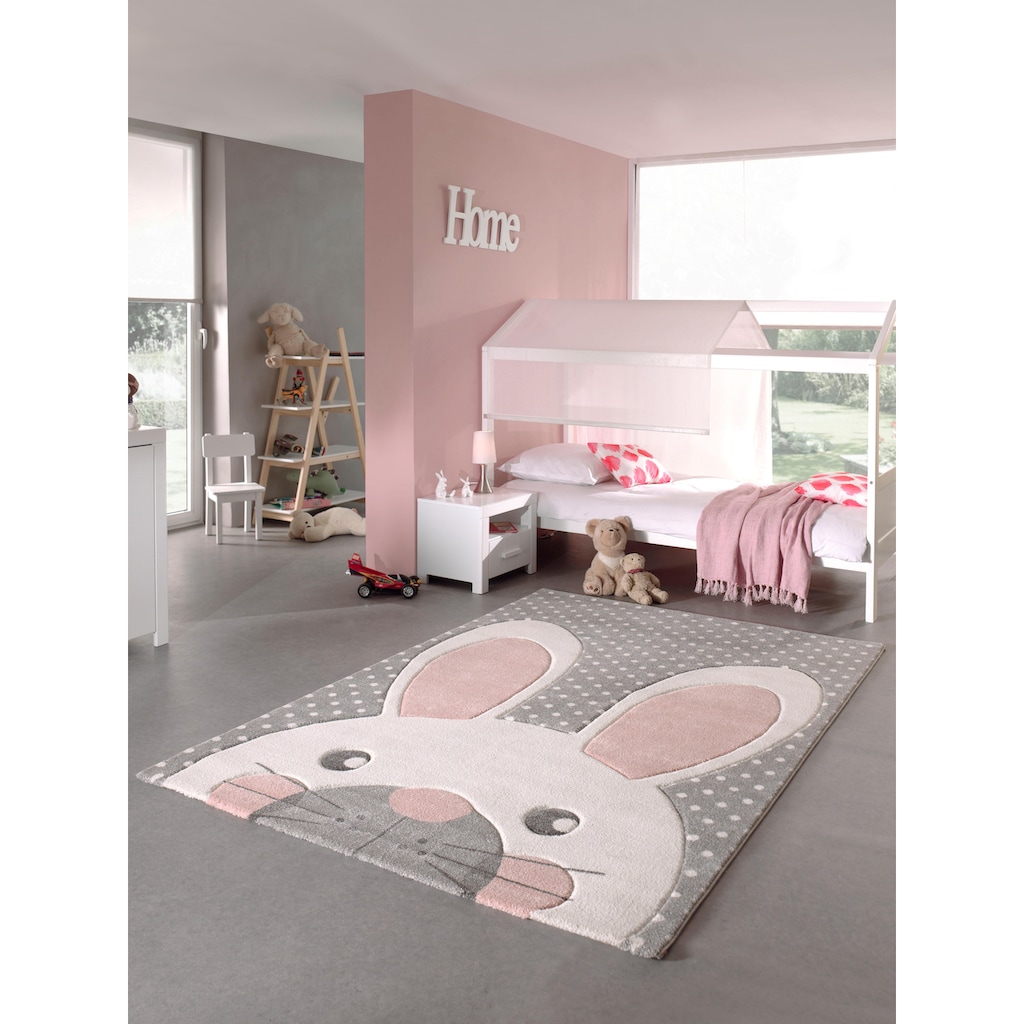 merinos Kinderteppich »Pastel Kids«, rechteckig, Hasen Motiv, handgearbeiteter Konturenschnitt, Kinderzimmer