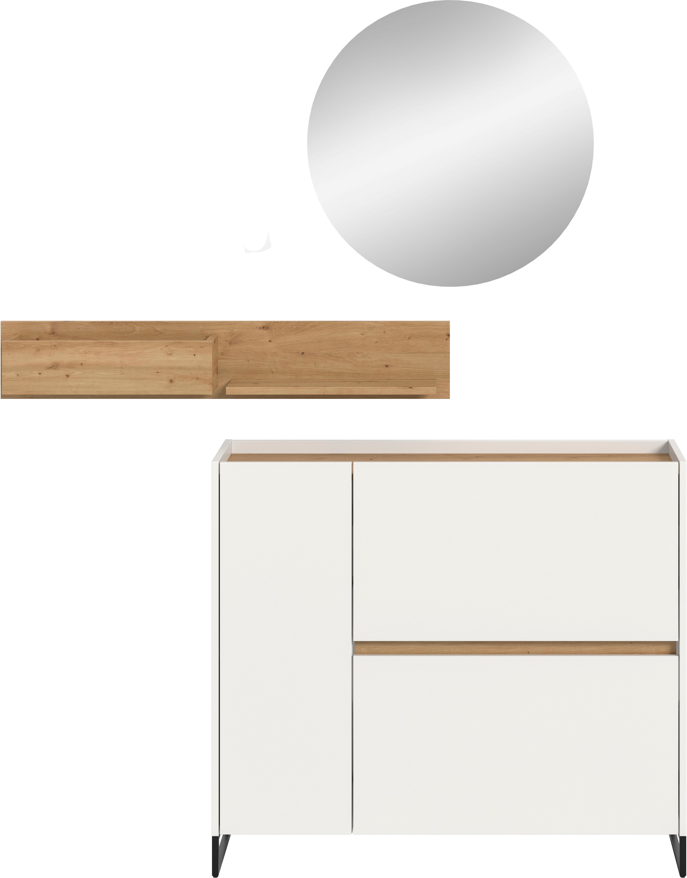 INOSIGN Garderoben-Set »EVRID, 3-teilig, Breite 140 cm, individuell stellbar & erweiterbar« best. aus: Kommode, Wandboard & Spiegel, 3 Stk. tlg.