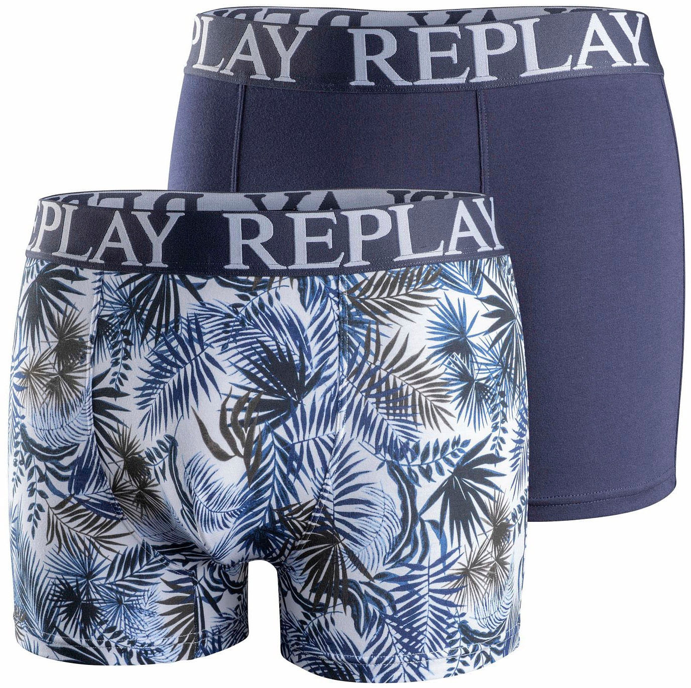 Replay Boxershorts "BOXER Style 7 T/C Foliage 2pcs box", (Packung, 2er), mit großen Logoschriftzug am elastischen Bund