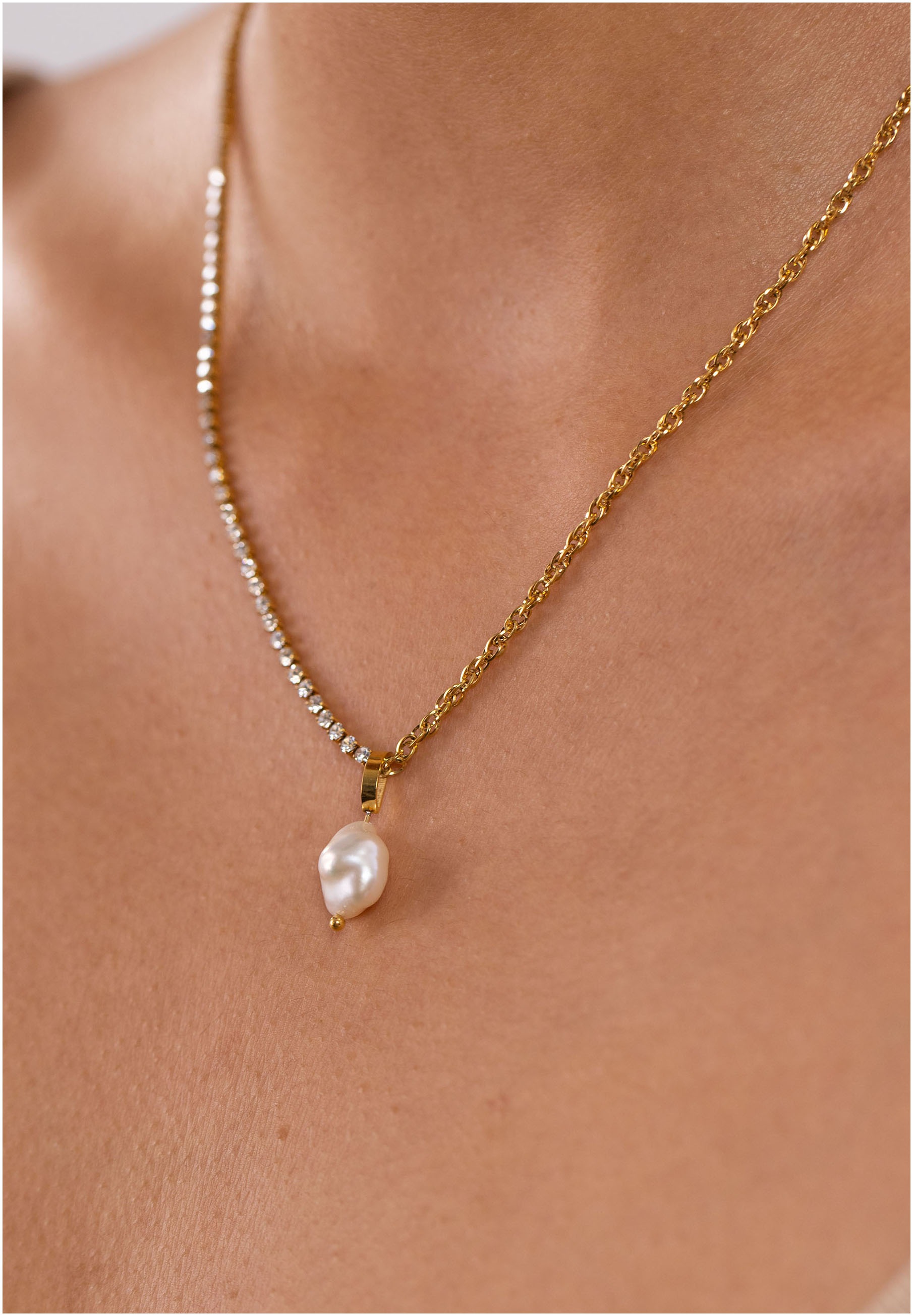 Purelei Kette mit Anhänger »Schmuck Geschenk Elua Glitzer, 2108«, mit Zirkonia (synth.) - mit Süßwasserzuchtperle