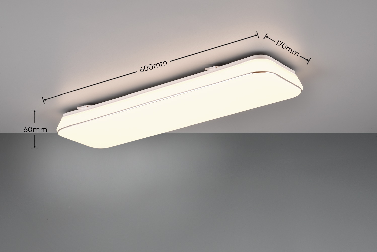 REALITY Leuchten LED Deckenleuchte »BLANCA, elegant schlichte weiße LED Deckenlampe, 60x17 cm, warmweiß«, 1 flammig, Leuchtmittel LED-Board | LED fest integriert, 3-Stufen dimmbar über Wandschalter, Deckenlampe für Büro Flur Treppe