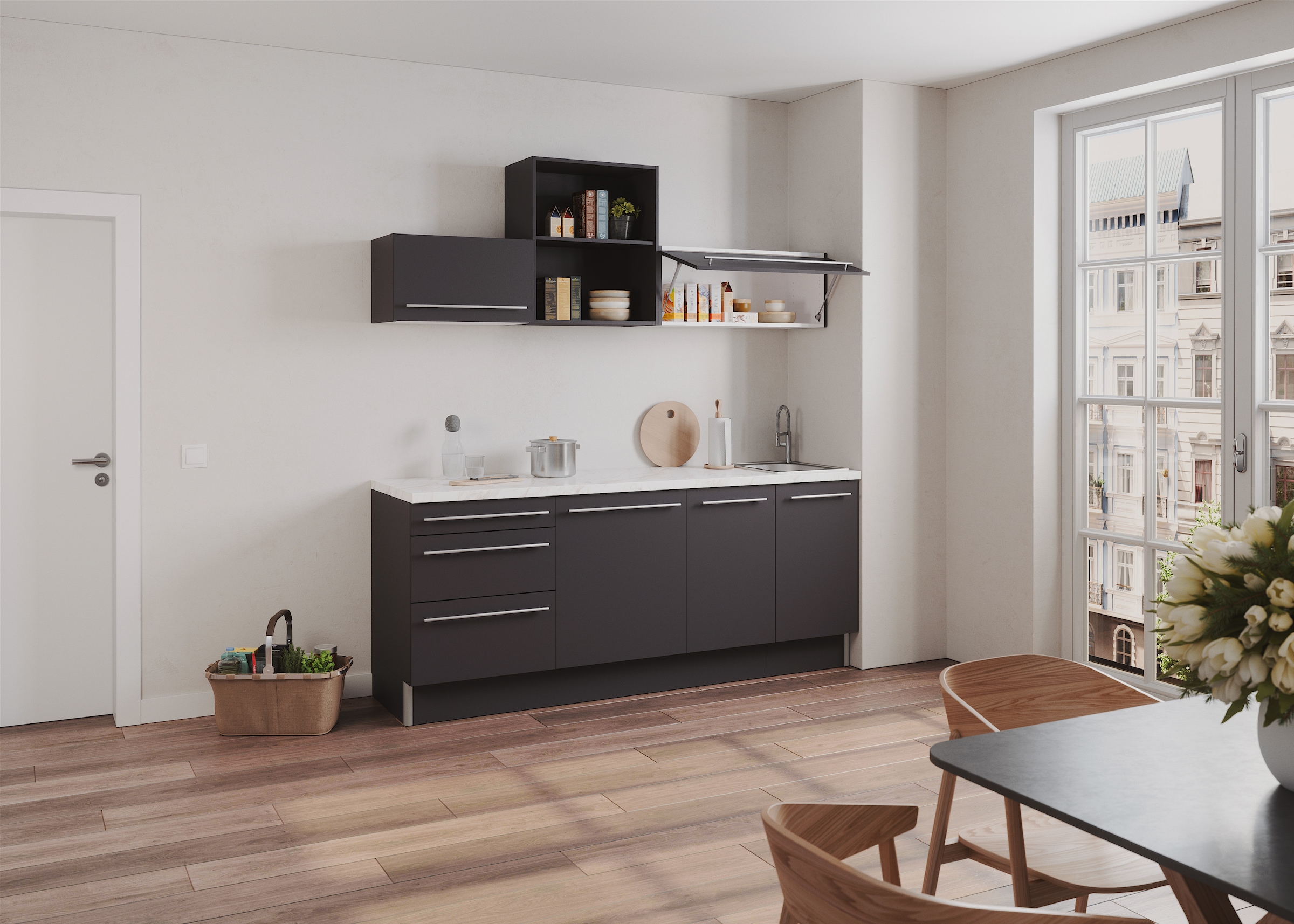 OPTIFIT Küche »Bern2«, Breite 210 cm, wahlweise mit E-Geräten, mit Regal