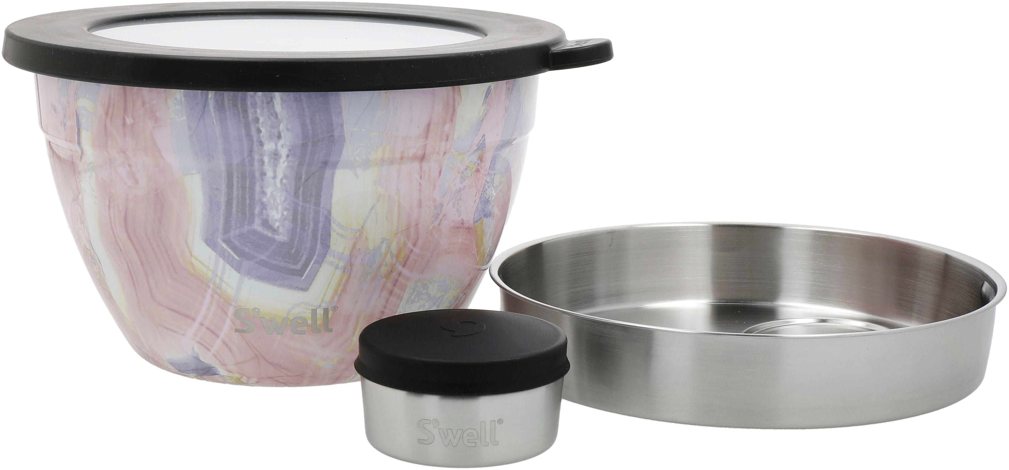 Swell Salatschüssel "Swell Calacatta Gold Salad Bowl Kit, 1.9L" 3 Stk. aus Edelstahl Therma-Swell-Technologie mit vakuumisolierten Außenschale