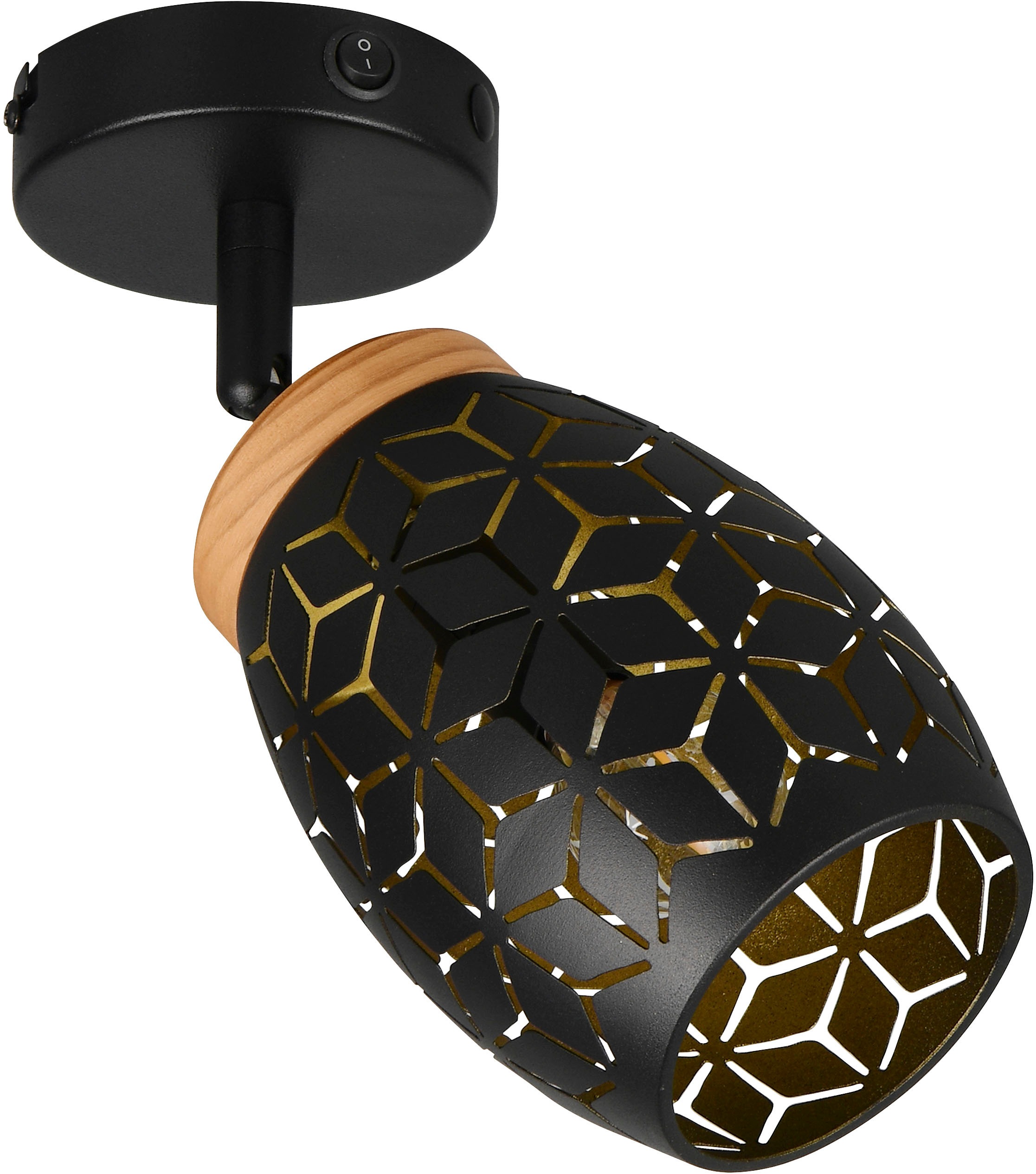 REALITY Leuchten Wandstrahler »BIDAR, Wandlampe mit verstellbarem Spot, exkl 1x E14 max 10W«, 1 flammig, Leuchtmittel E14 | Leuchtmittel wechselbar, Kippschalter ON/OFF, Metall-Lampenschirm Lasercut Optik Ø 12cm
