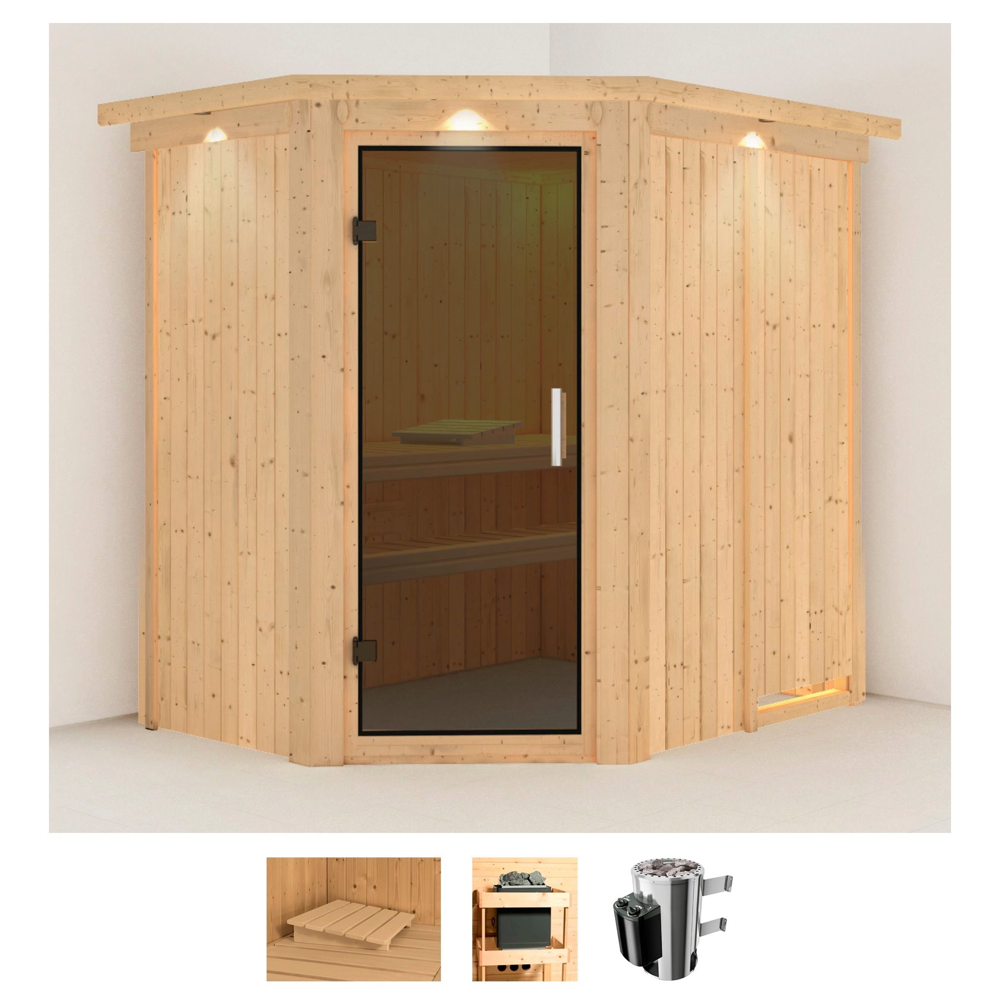 Karibu Sauna "Swantje" Set, Ofen 3,6 kW intgr. Strg