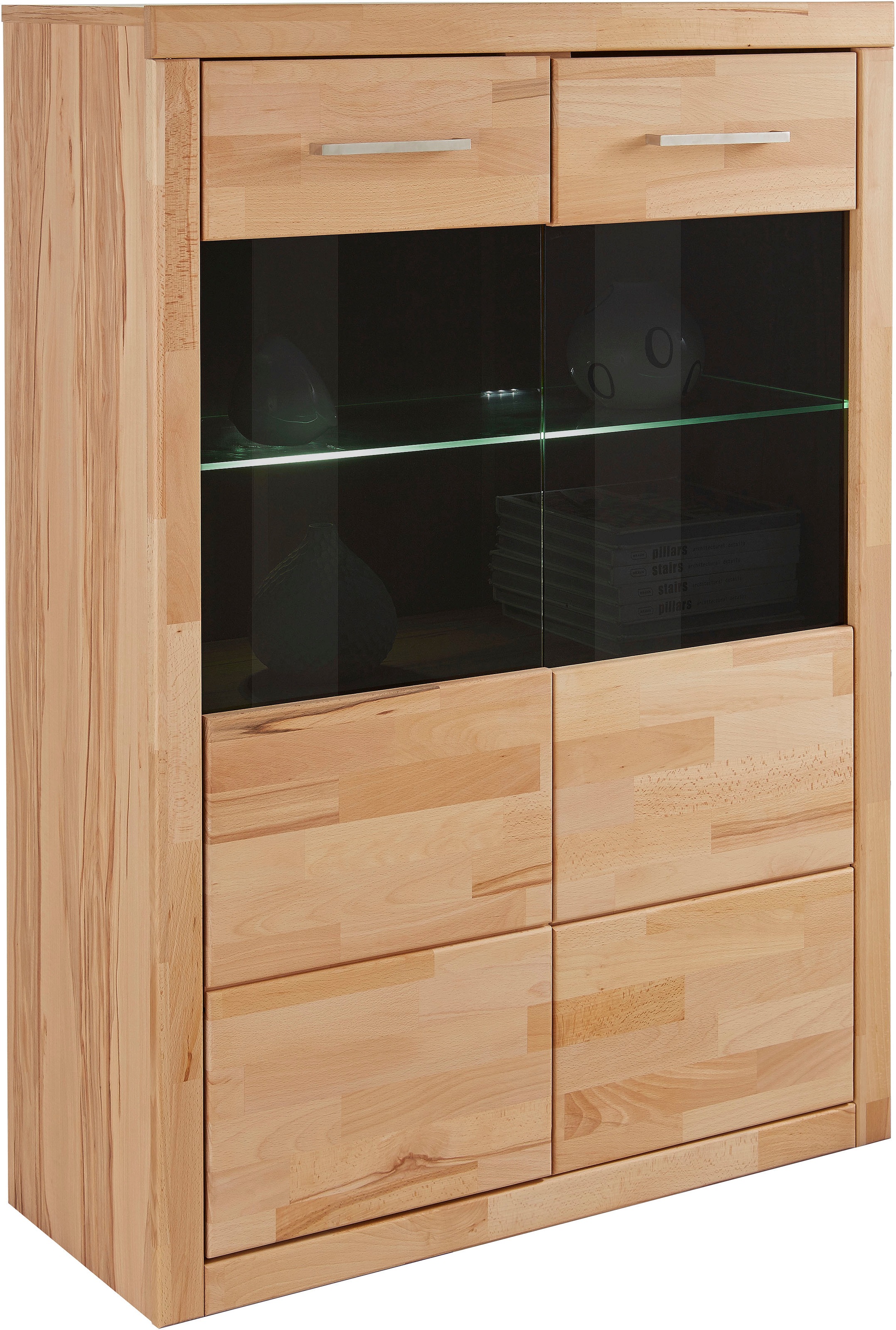 Home affaire Vitrine "Ribe, 125 cm hoch, Fronten Massivholz, 4 breite Fäche günstig online kaufen
