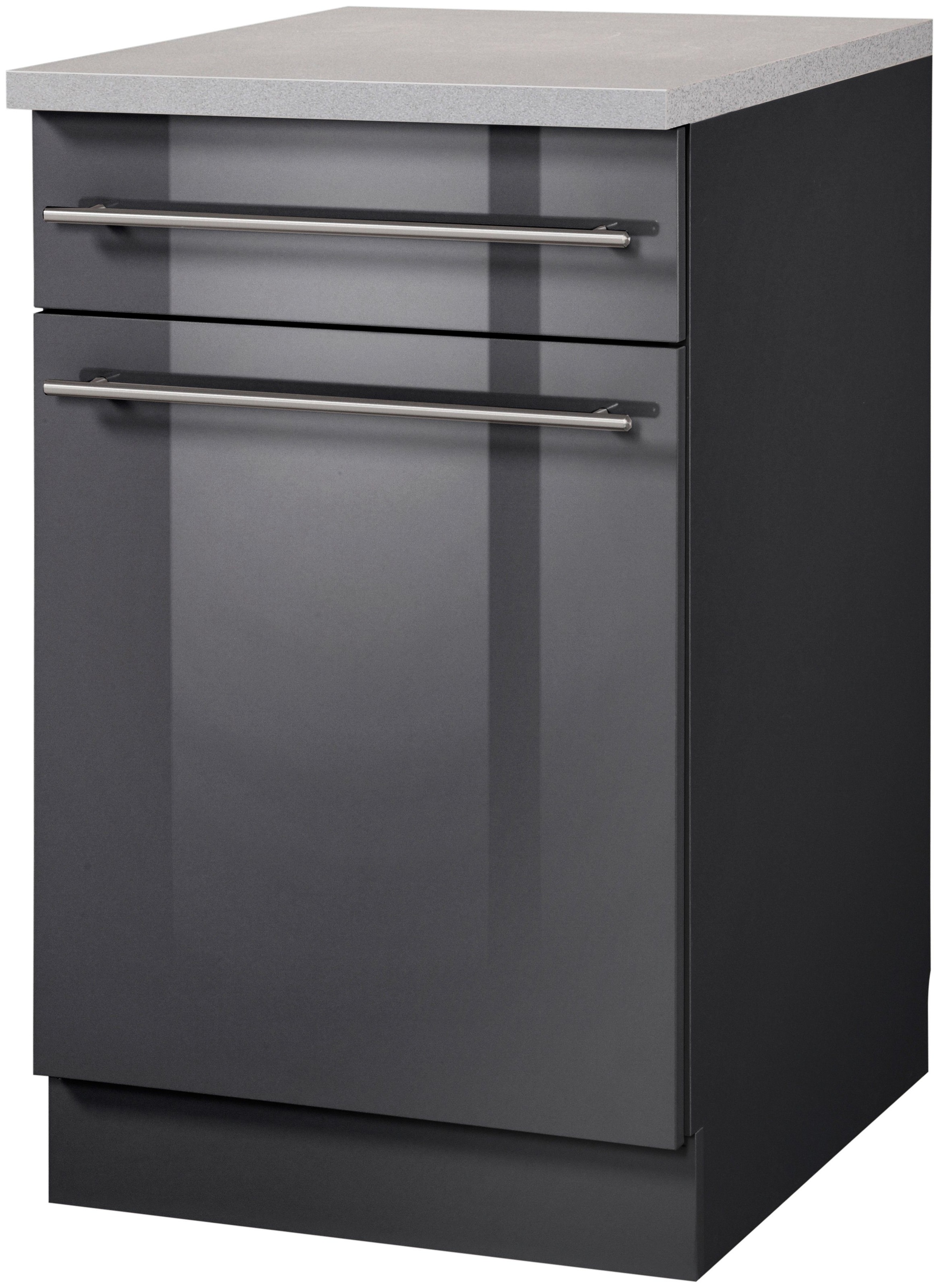 Unterschrank WIHO KÜCHEN, B:40cm H:85cm T:60cm, grau, Küche, Schränke, "Chicago, TOPSELLER", 40 cm breit, 1 Schubkasten und 1 Tür