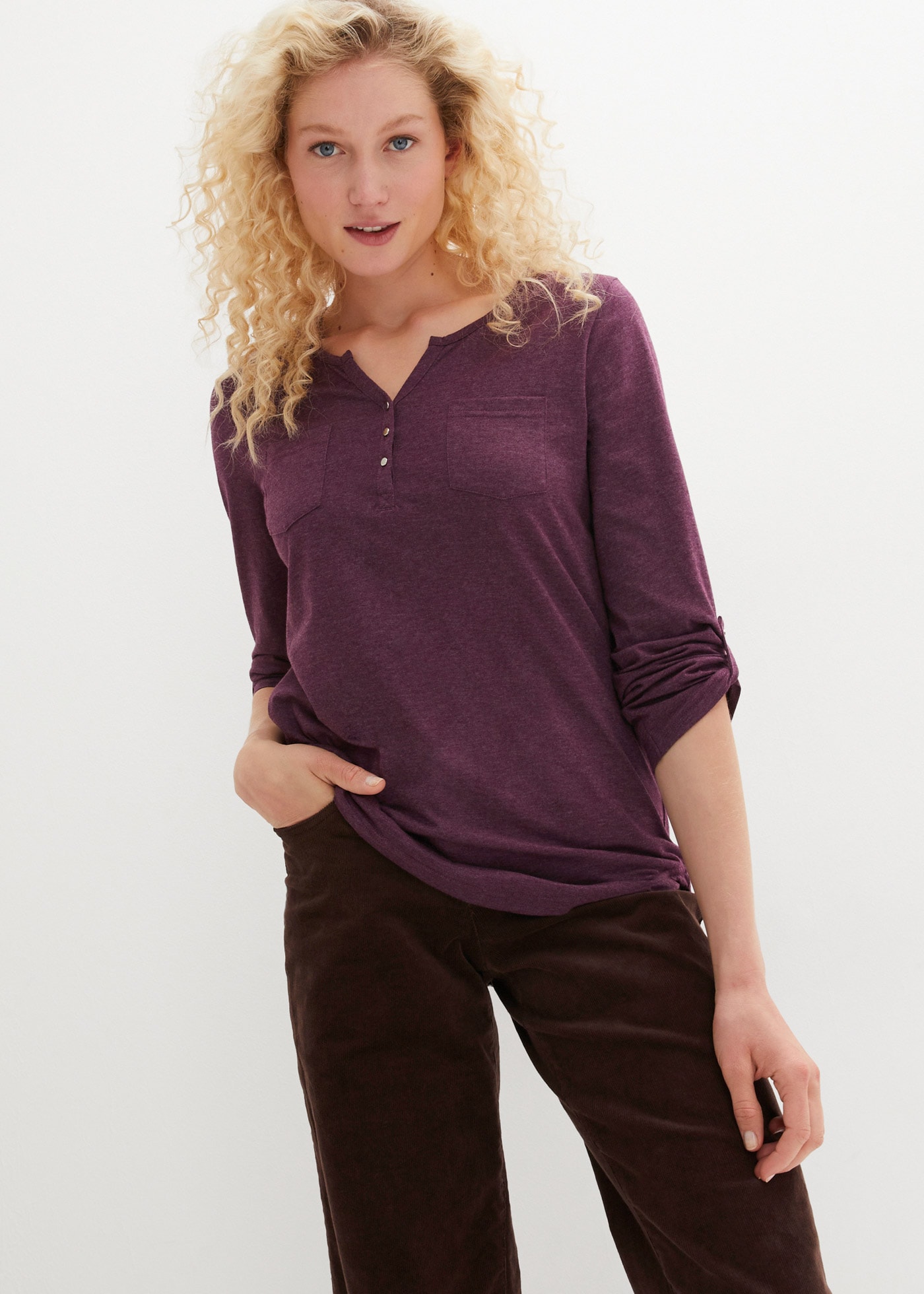 bonprix Henleyshirt mit Brusttaschen, Loose Fit