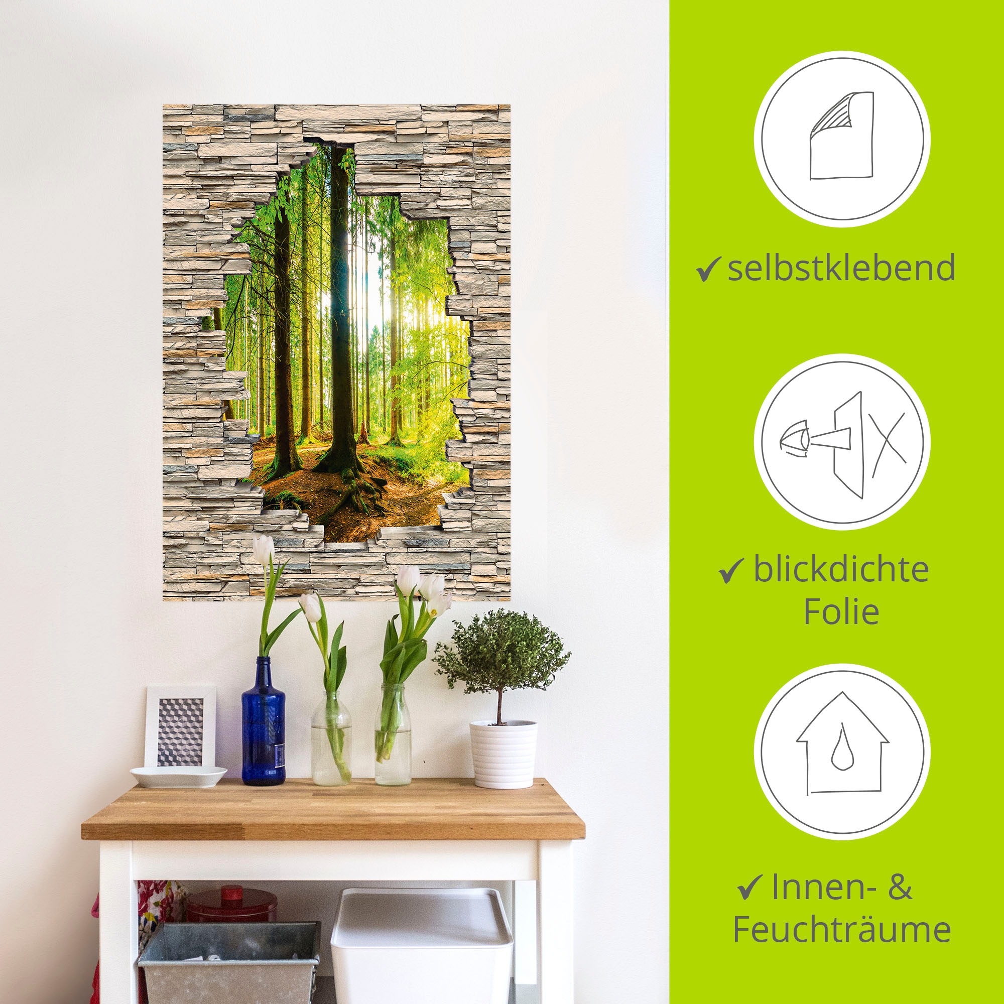Artland Wandbild »Wald mit Bach Blick Stein Mauer«, Waldbilder, (1 St.), als Alubild, Outdoorbild, Poster, Wandaufkleber in verschied. Größen