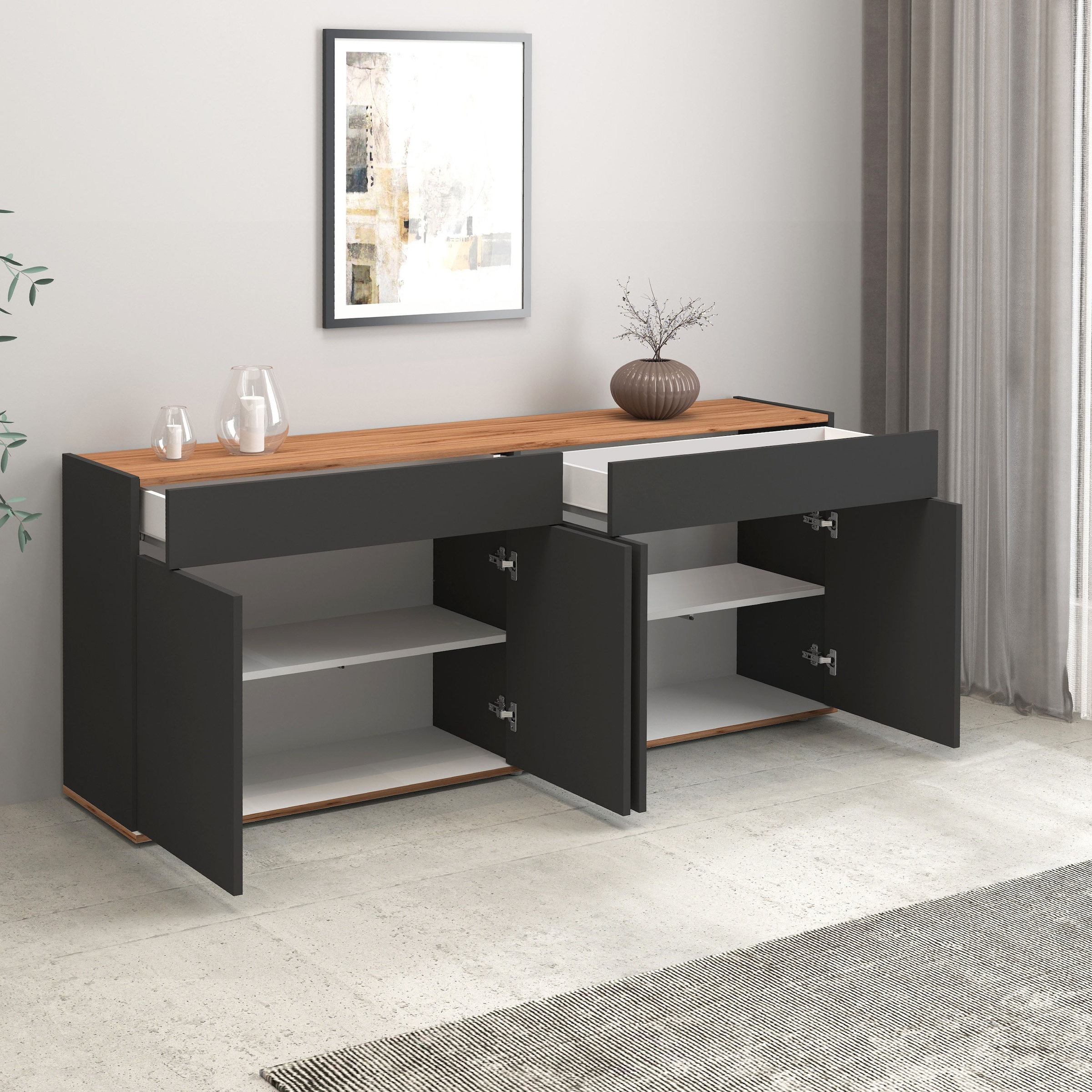 INOSIGN Sideboard »Garda, Kommode, Schrank, Kredenz«, 4 Türen, 2 Schubladen, grifflos Breite 160,1 cm