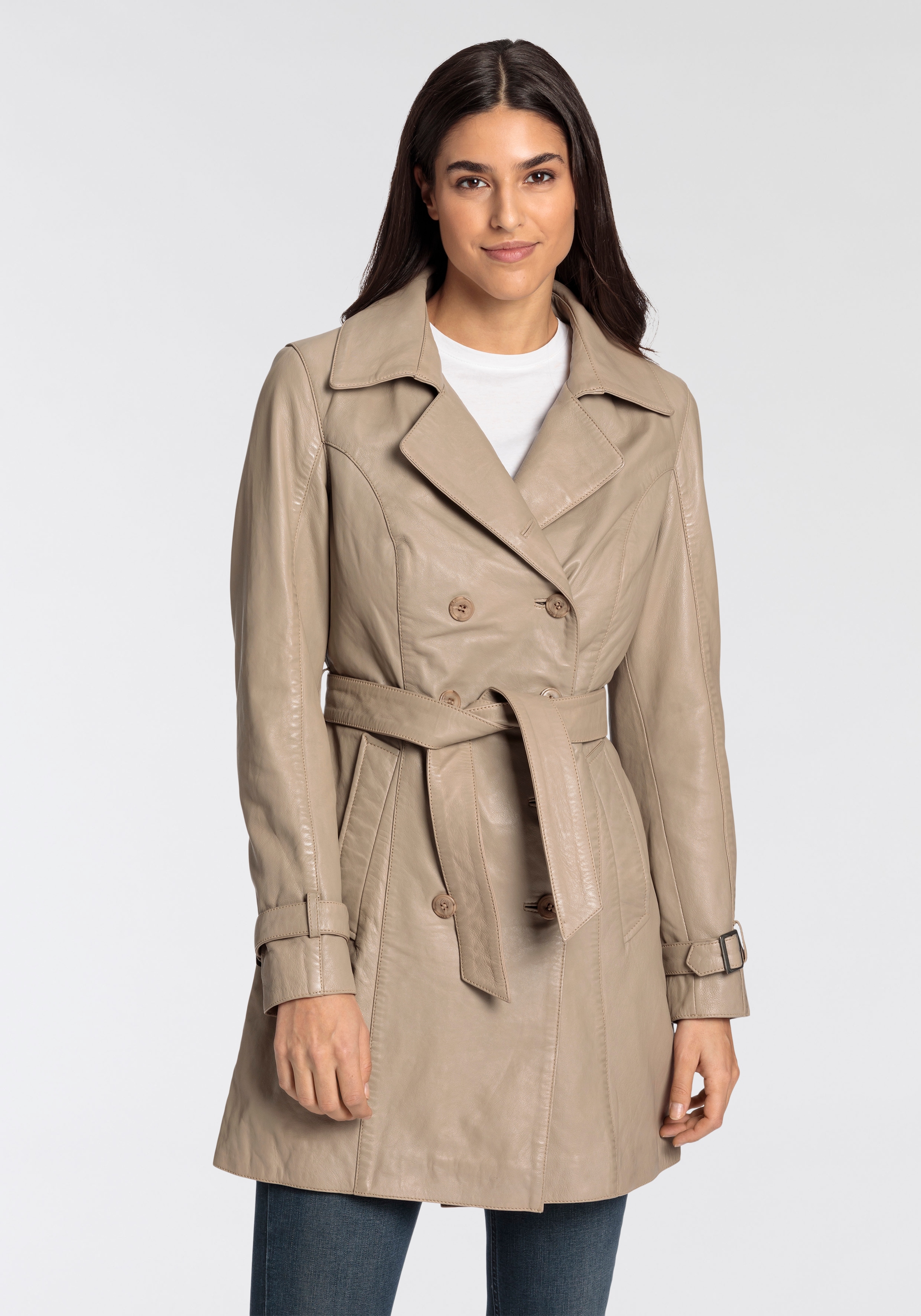 Mauritius Ledermantel "Taresa", (2 tlg., mit Bindegürtel), Leder-Trenchcoat mit Bindegürtel