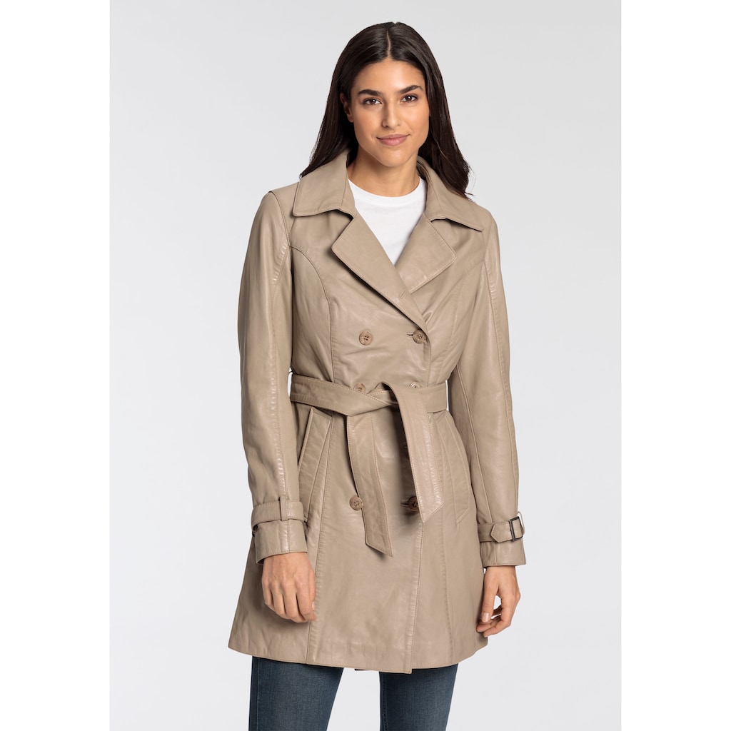 Gipsy Ledermantel »Taresa«, (2 tlg., mit Bindegürtel), Leder-Trenchcoat mit Bindegürtel