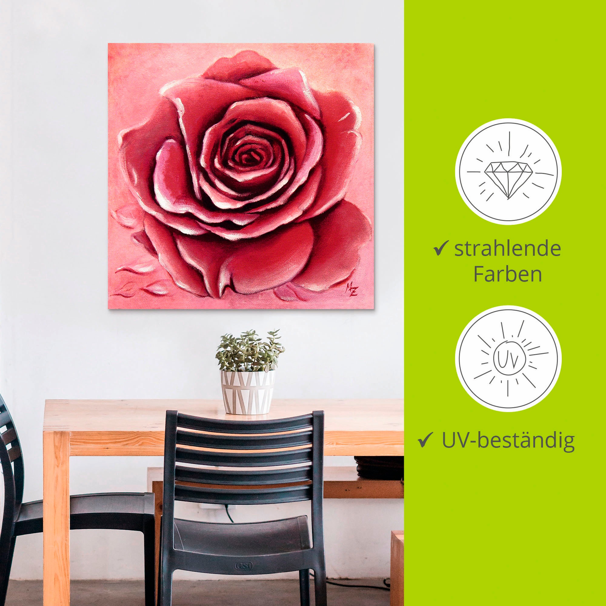Artland Wandbild »Rote Rose handgemalt«, Blumen, (1 St.), als Alubild, Outdoorbild, Leinwandbild, Wandaufkleber, versch. Größen