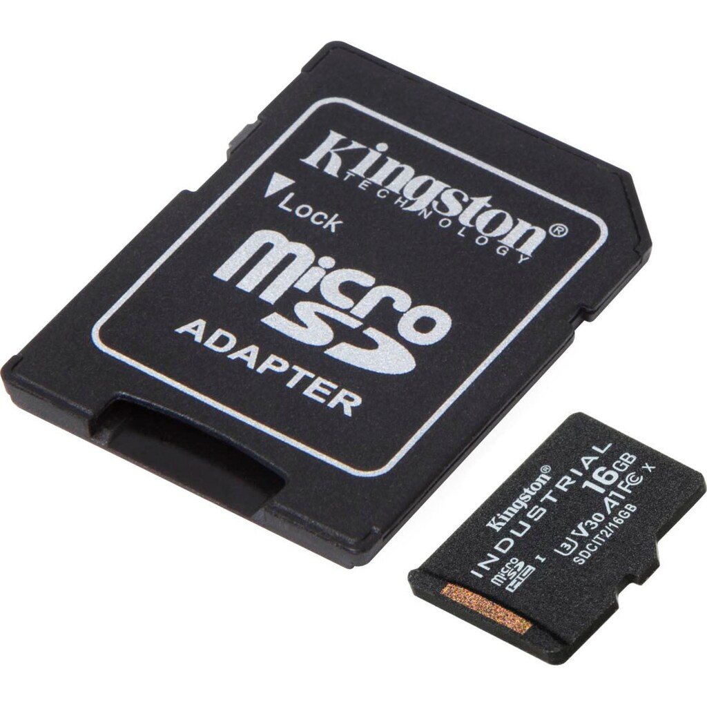 Kingston Speicherkarte »INDUSTRIAL microSD 16GB + SD Adapter«, (UHS-I Class 10 100 MB/s Lesegeschwindigkeit)