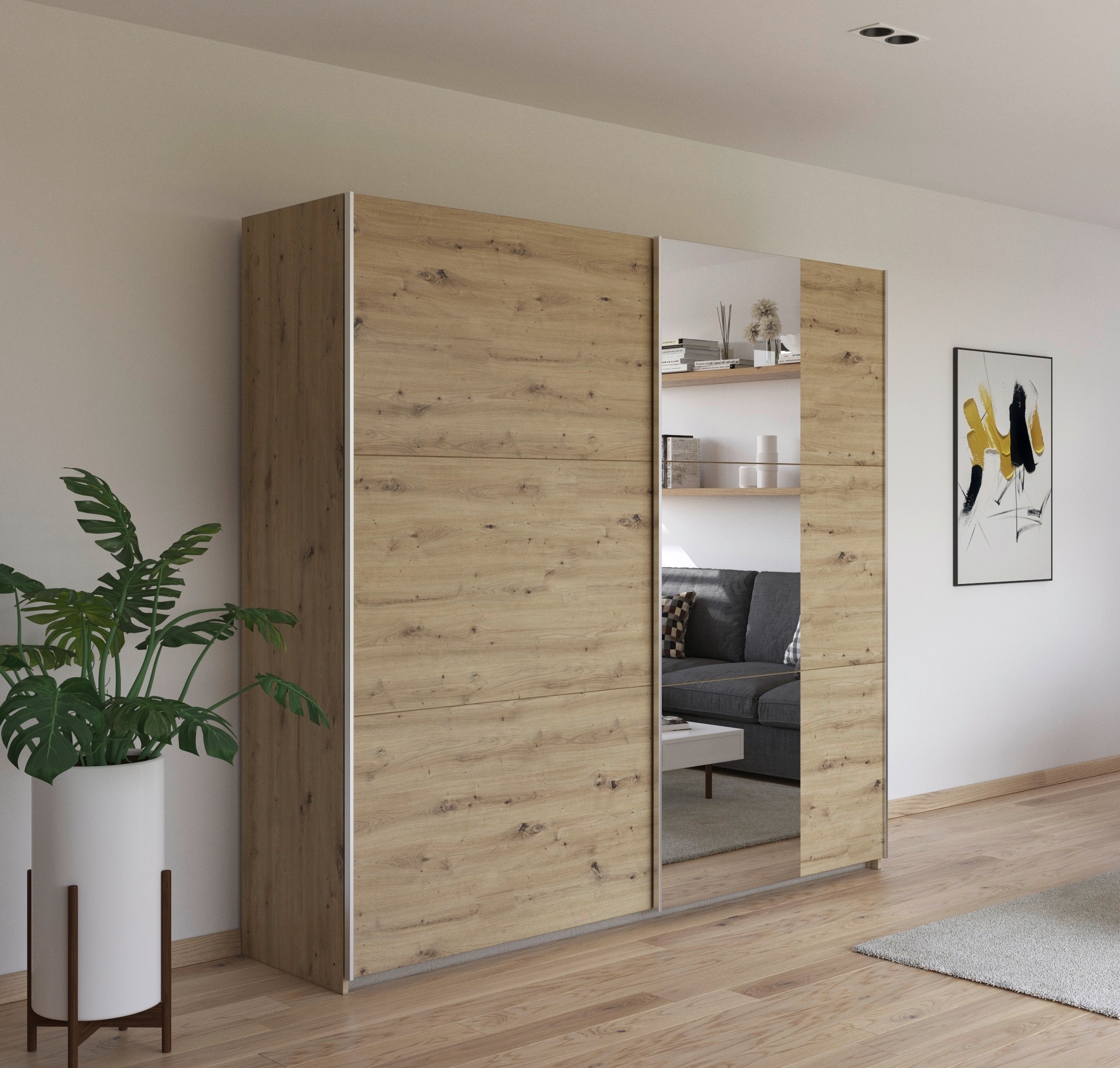 rauch Schwebetürenschrank »Kleiderschrank Garderobe TOPSELLER AURELIO mit 3 Ausstattungsvarianten«, 3 verschiedene Ausstattungsvarianten Griffe aus Metall MADE IN GERMANY