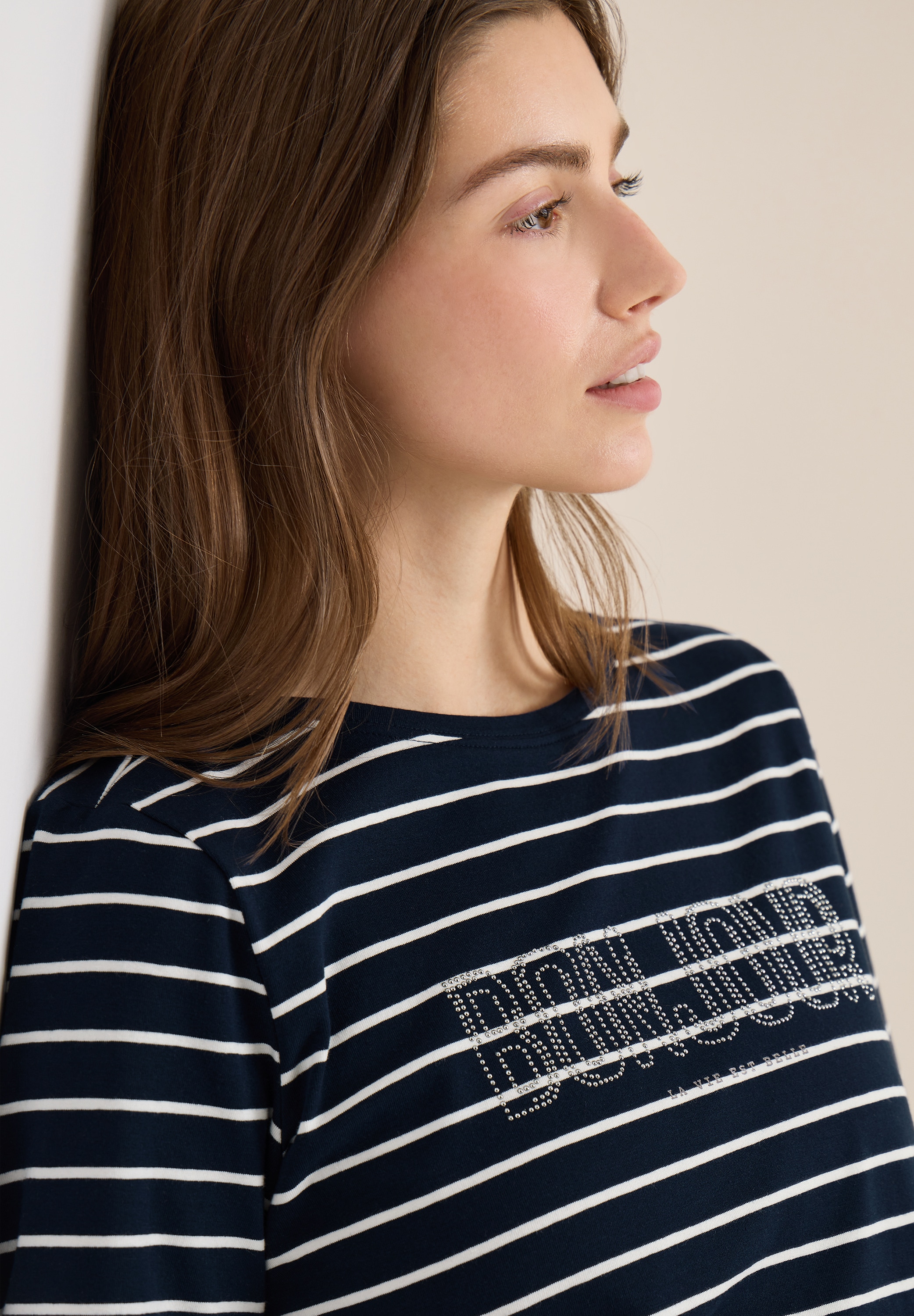 Cecil Kurzarmshirt Sommershirt mit Streifen und Wording