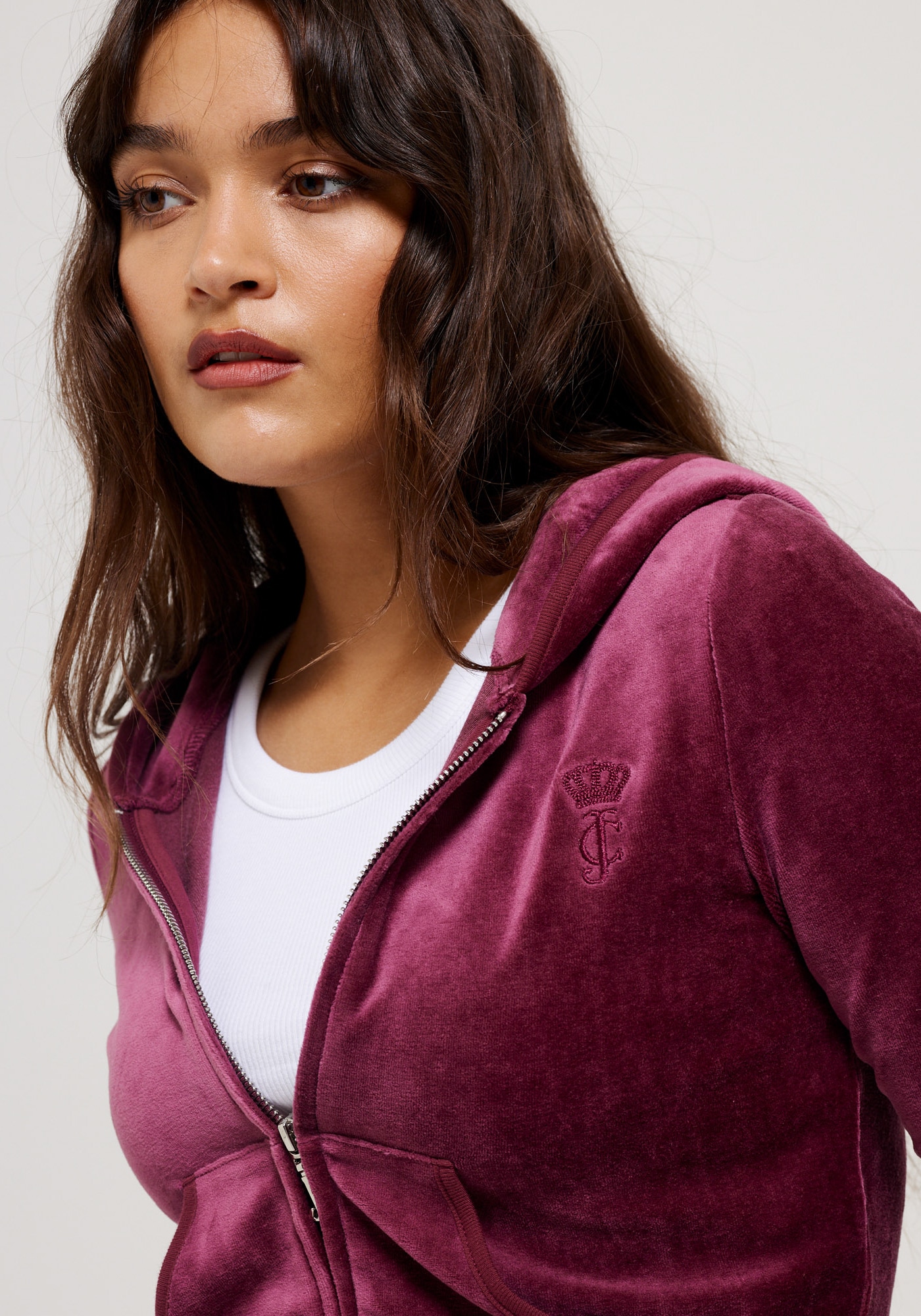 Juicy Couture Kapuzennickijacke »HERITAGE ROBYN HOODIE Damen«, mit Kapuze, Trainingsjacke Damen, Sweatjacke mit Kapuze, Velour, mit Glitzer, Sale